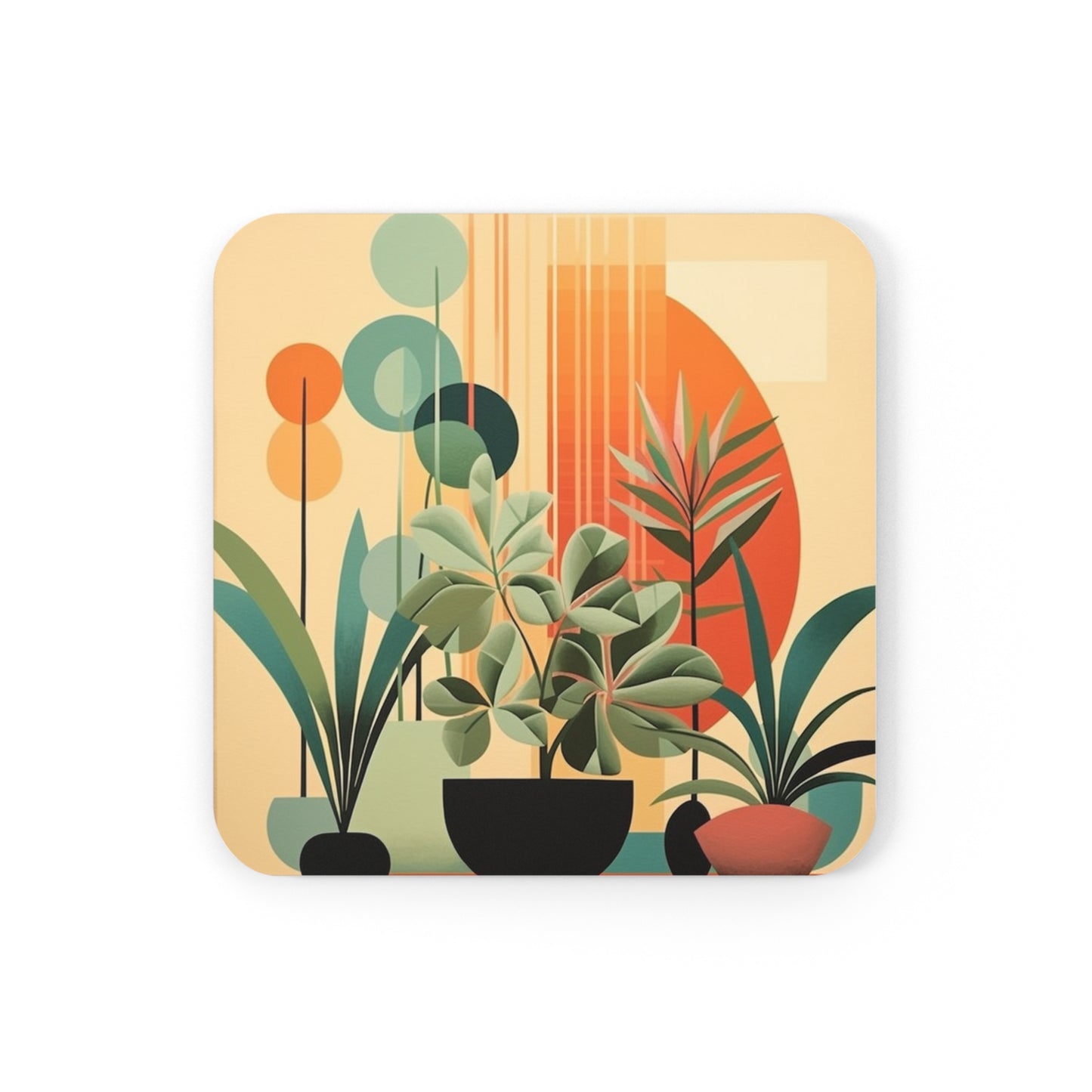 Botanical Beauty: Midcentury Modern Plant Corkwood Coaster Set