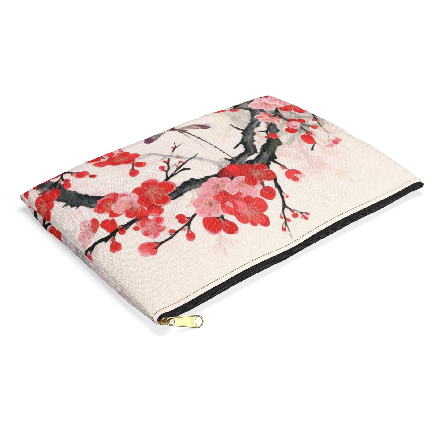 Cherry Blossom Delight: Accessory Pouch Adorned with Intricate Flower Drawings and Artistry
