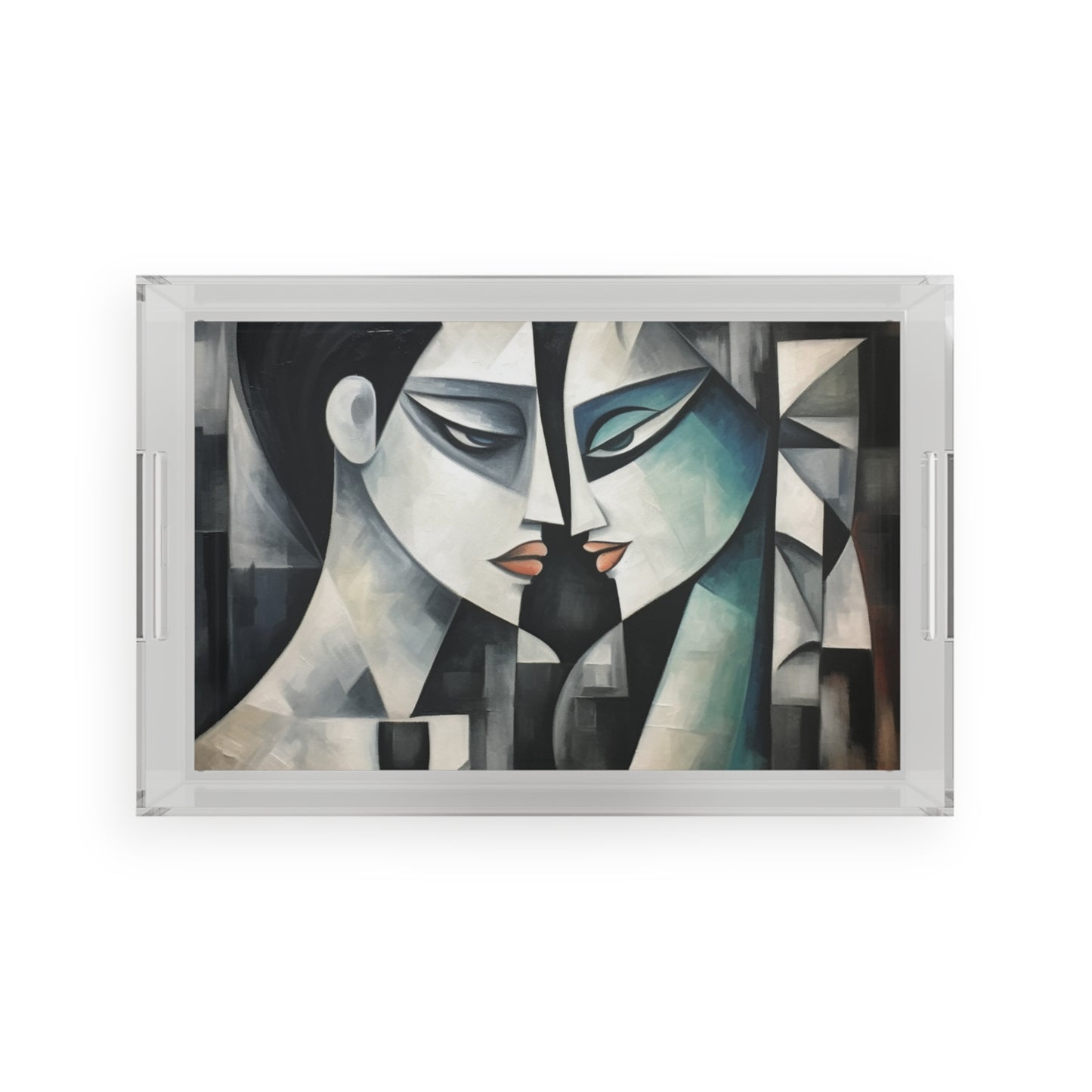 Acrylic Serving Tray with Cubist Art: Artistic Finesse and Abstract Flair
