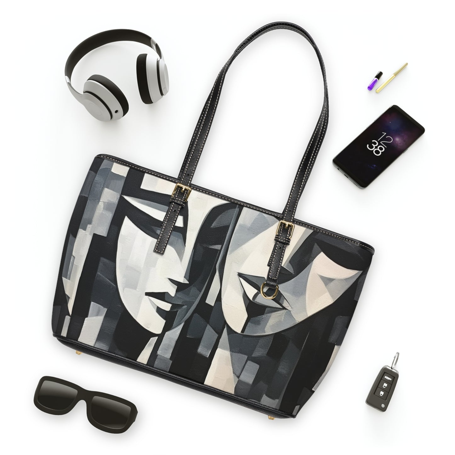 Abstract Oil Paint PU Leather Shoulder Bag: Cubist Artistry in a Portable Masterpiece