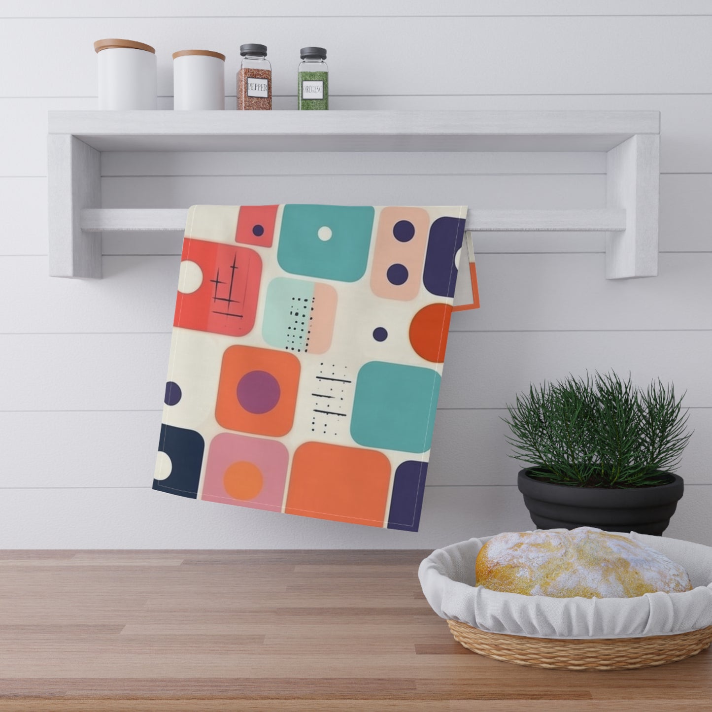 Retro Chic: Atomic Age-Inspired Kitchen Towel with Midcentury Modern Design and 1960s Fashion