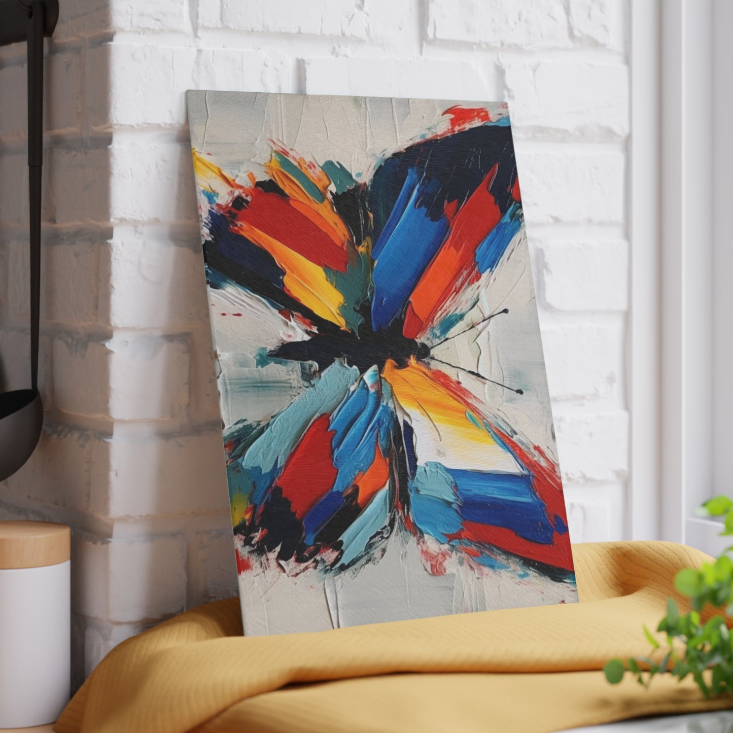 Abstract Glass Cutting Board for Art Lovers: Butterfly-Inspired Delight