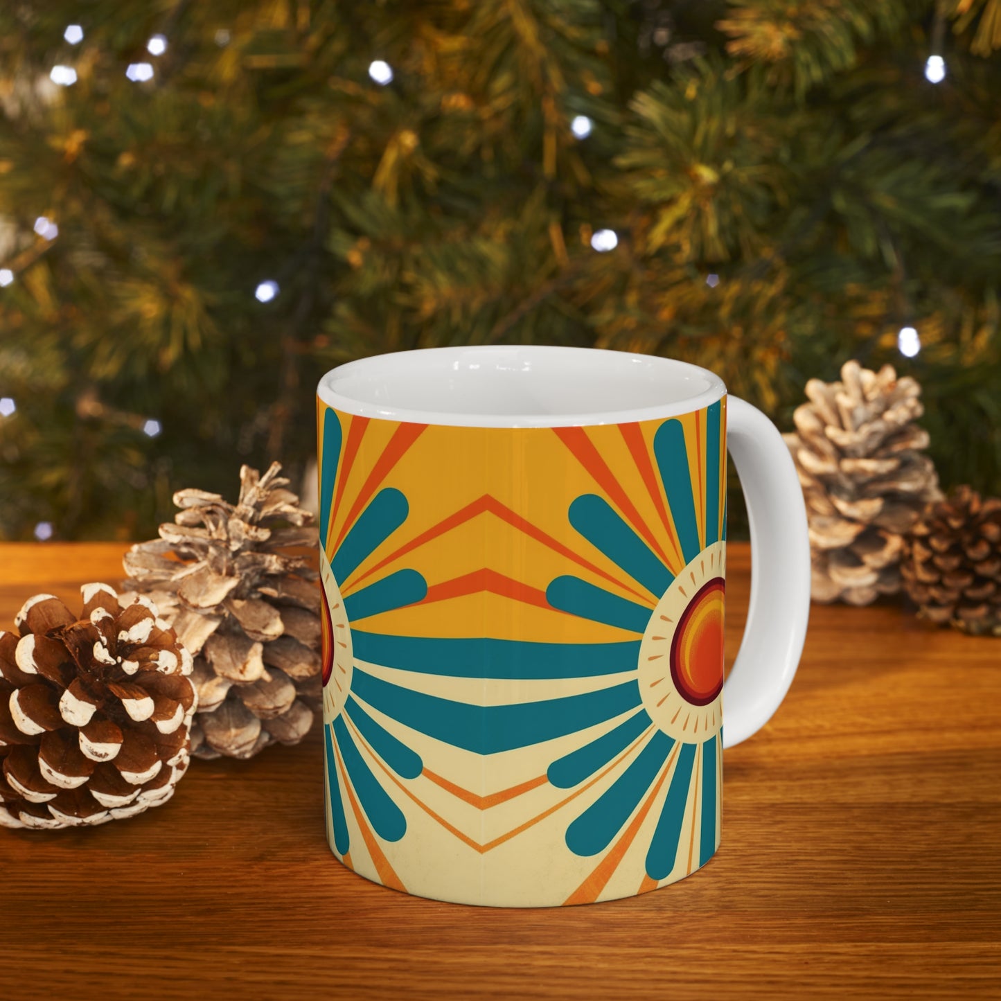 Midcentury Modern Sun: Ceramic Mug with Atomic Age Design for Vintage Fashion Enthusiasts