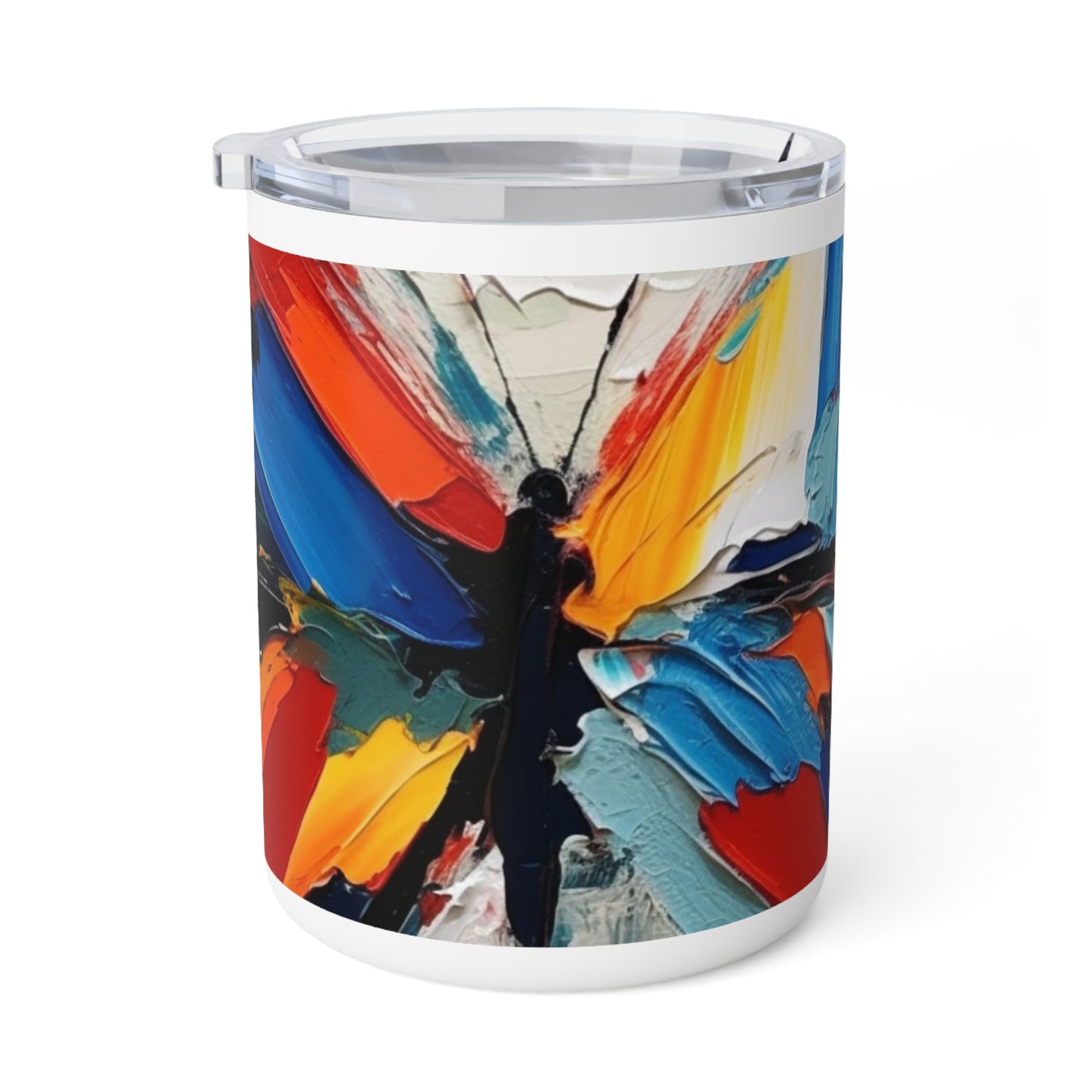 Abstract Insulated Coffee Mug for Art Lovers: Butterfly-Inspired Delight