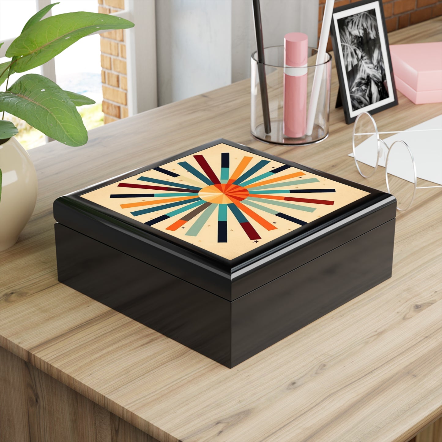 Artistic Abstractions: Starburst Candy Colored Jewelry Box for Modern Abstract Art Lovers