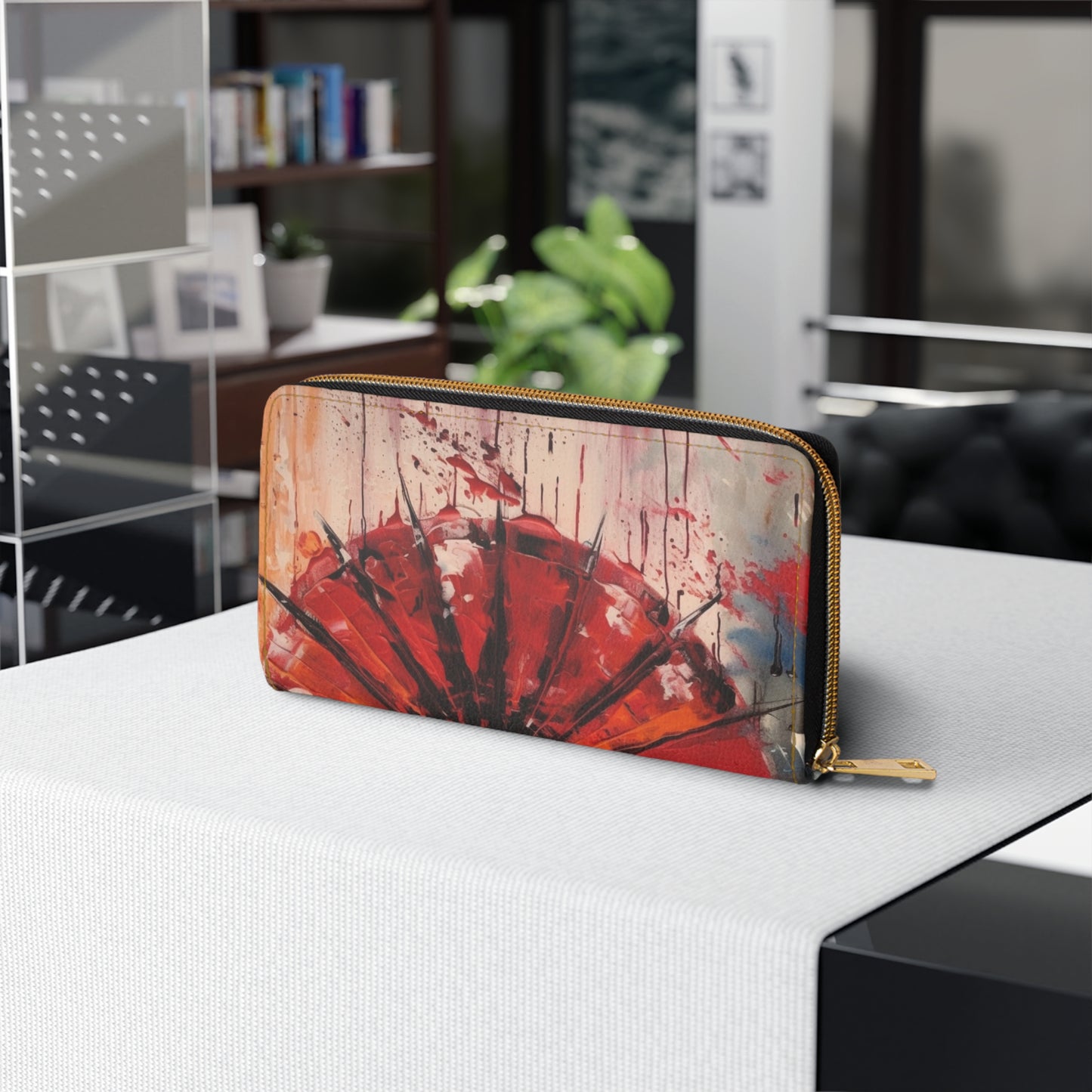 Abstract Japanese Umbrella Art Zipper Wallet: Where Art and Practicality Meet