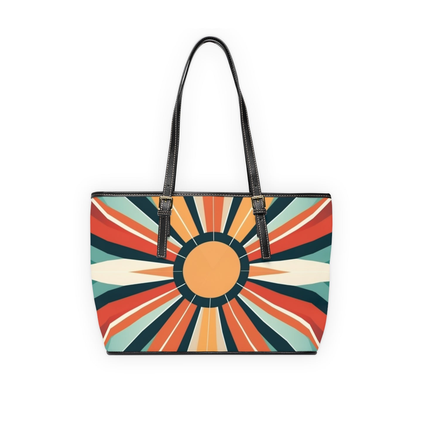 Atomic Age Luxury: Midcentury Modern Brown Leather Shoulder Bag in Starburst Candy Colored