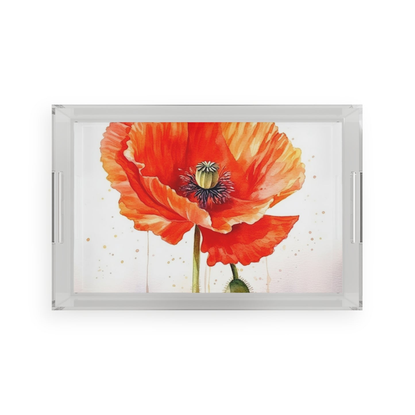 Watercolor Poppy Garden Acrylic Serving Tray: Unleash the Beauty of Nature