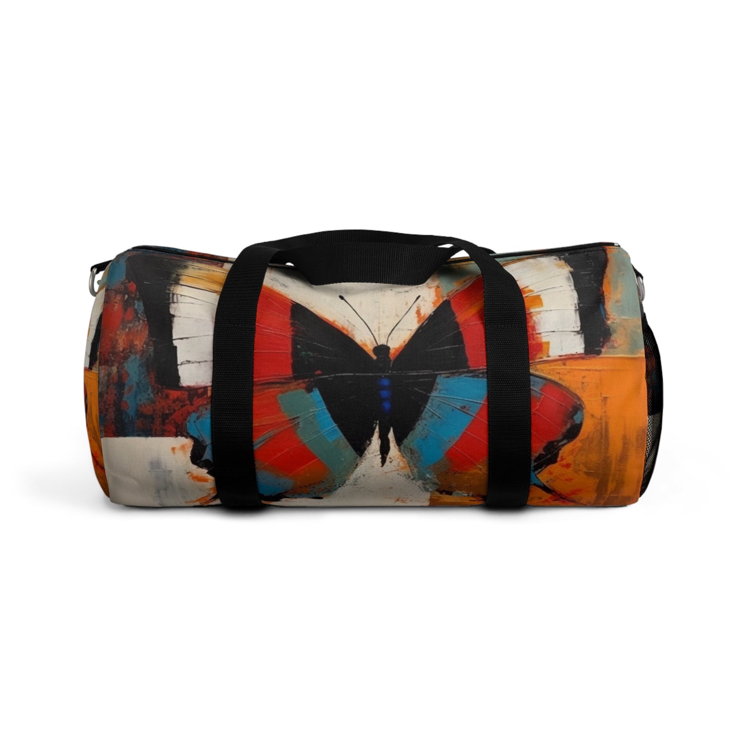 Bauhaus-Inspired Butterfly Symphony: Duffel Bag with Vibrant Colors and Intricate Details