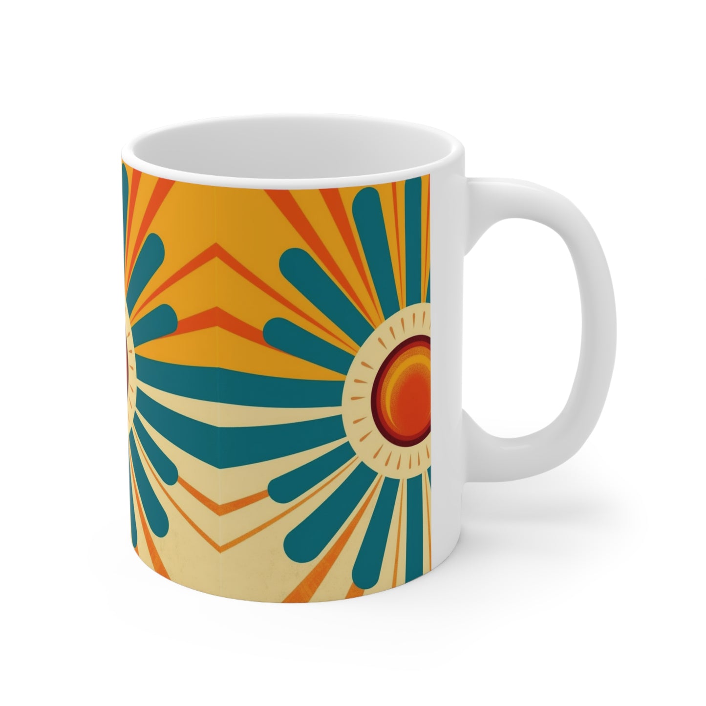 Midcentury Modern Sun: Ceramic Mug with Atomic Age Design for Vintage Fashion Enthusiasts