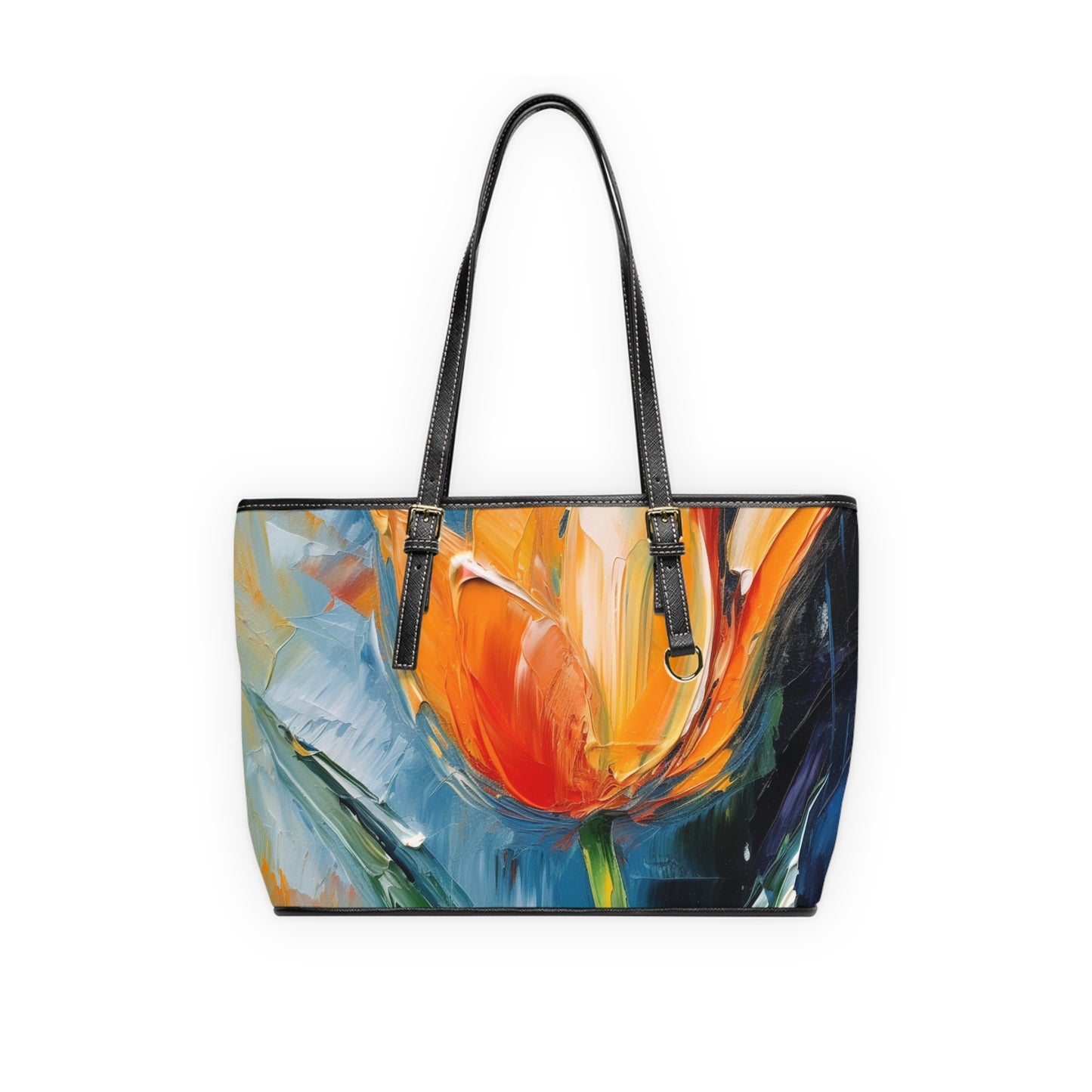 Orange Tulip Magic on PU Leather Shoulder Bag: A Blossoming Artistic Delight