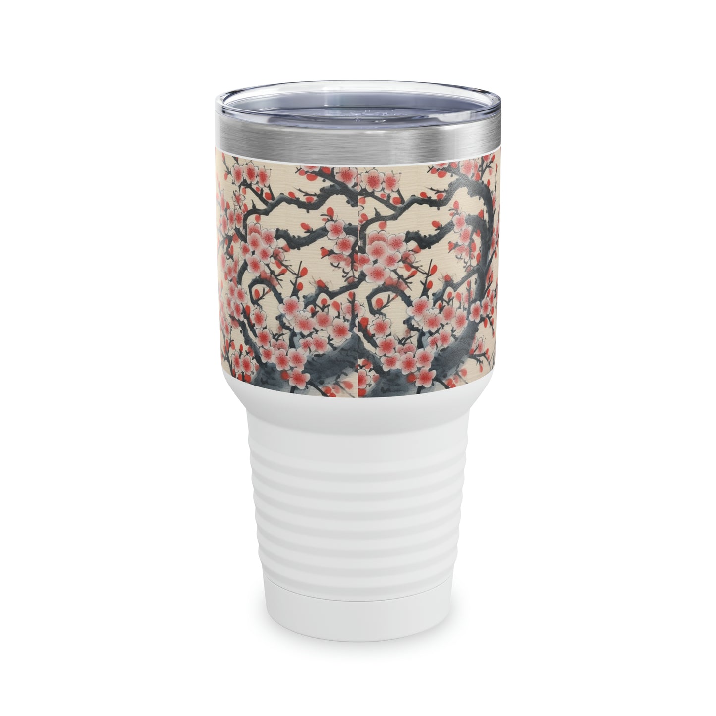 Melodic Petal Ensemble: Ringneck Tumbler Celebrating the Grace of Cherry Blossom Tree Drawings