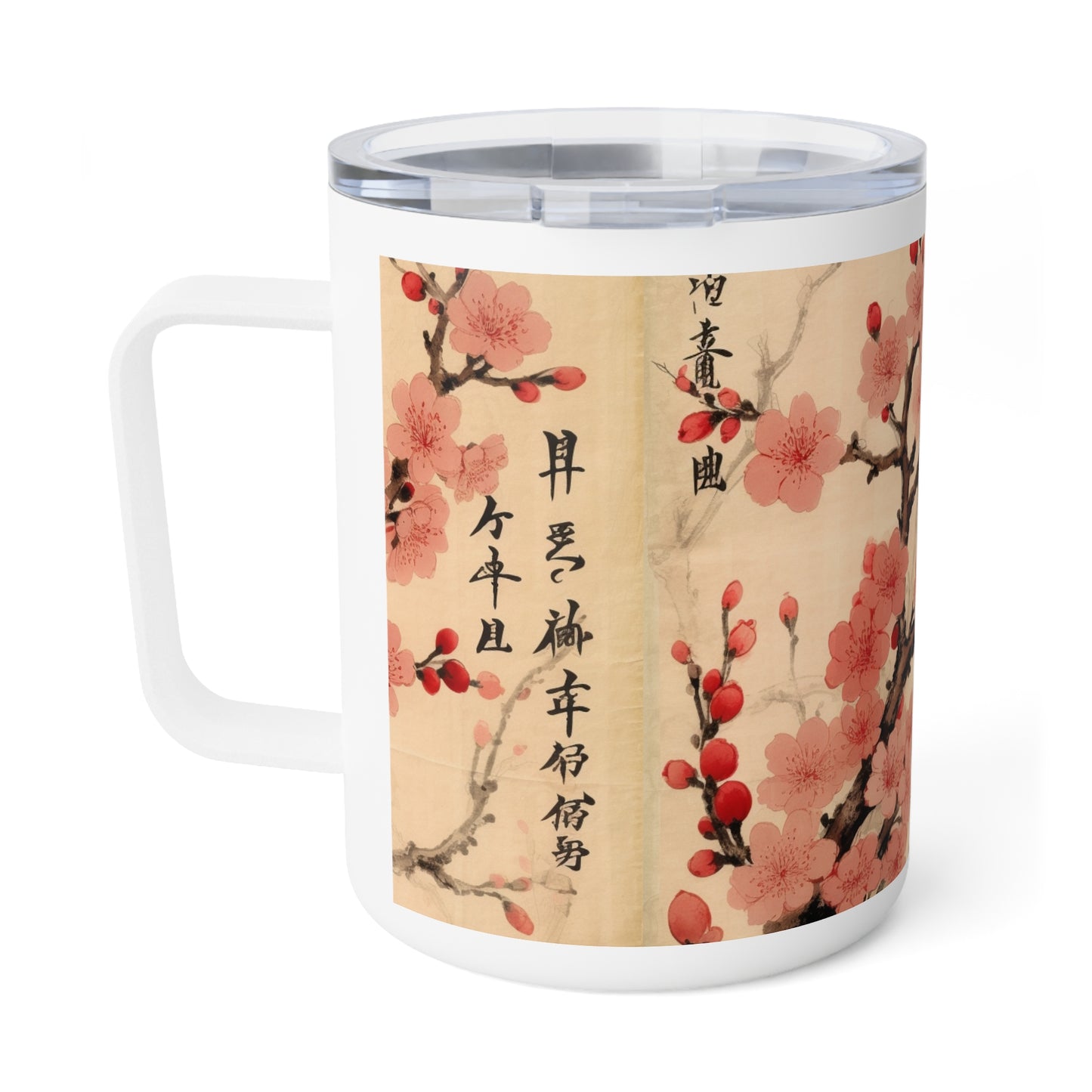 Floral Fusion: Insulated Coffee Mug Merging Cherry Blossom Beauty and Artistic Flower Drawings