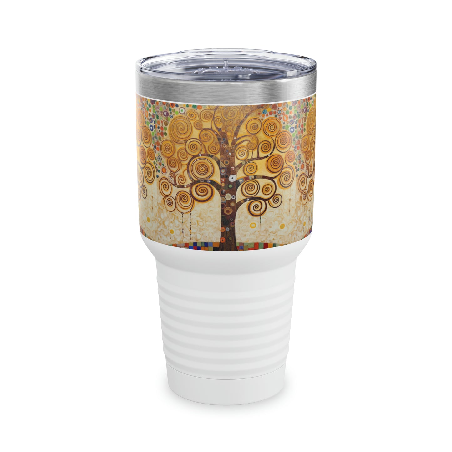 Enchanting Artistry: Ringneck Tumbler Reflecting Gustav Klimt's Timeless Tree of Life Masterpiece