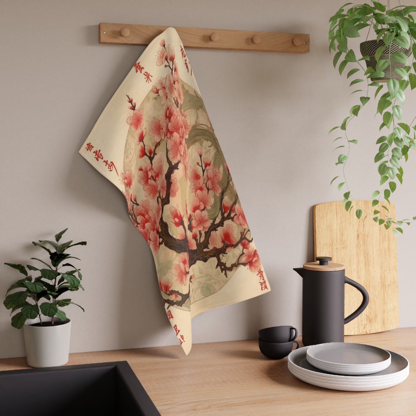 Whimsical Blossom Dreams: Kitchen Towel with Delightful Flower Drawings and Cherry Blossoms