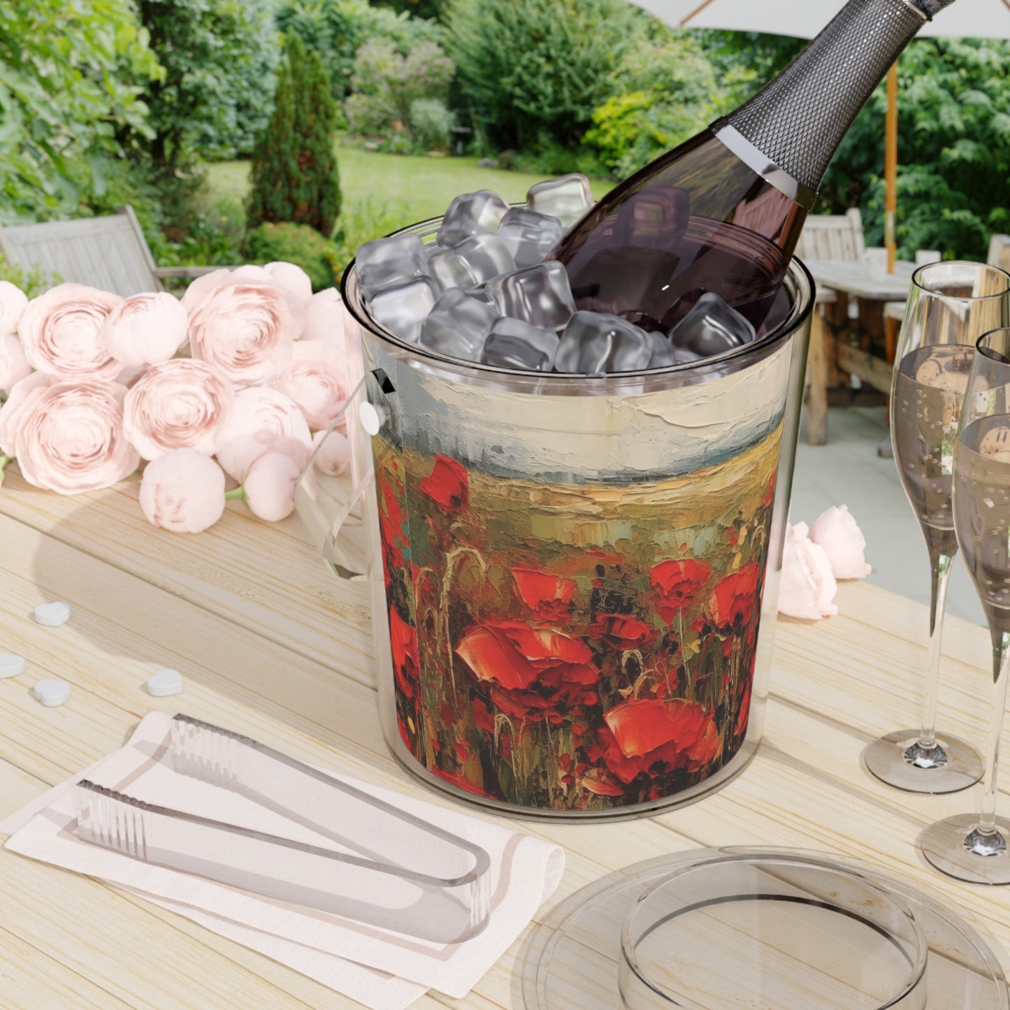Abstract Poppy Fields: Ice Bucket with Tongs for Artistic Inspiration