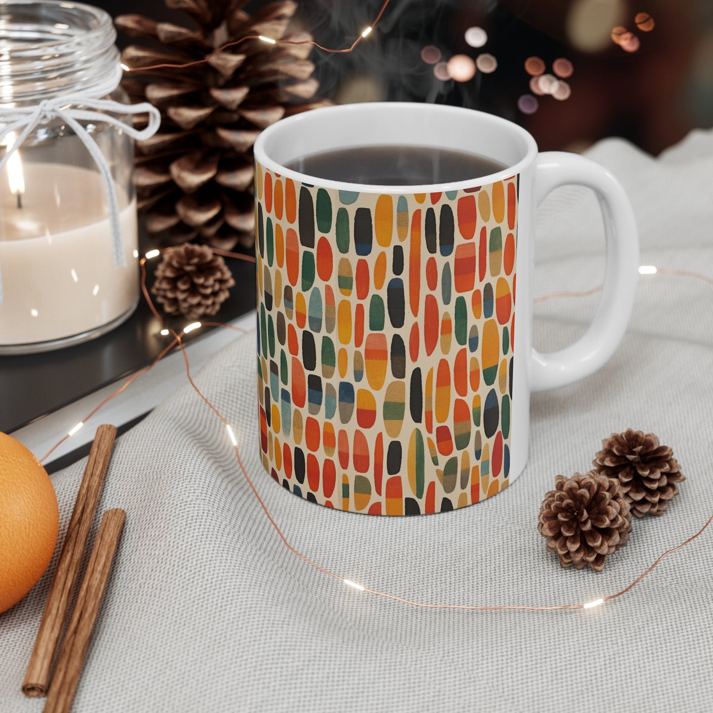 Primary Abstraction Ceramic Mug: A Fusion of Shapes and Colors Across Generations