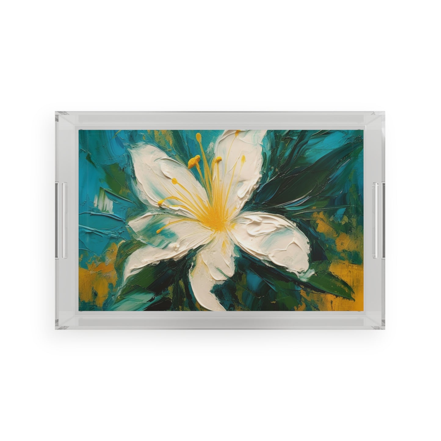 Floral Symphony: Acrylic Serving Tray featuring an Abstract Oil Painting of Jasmine