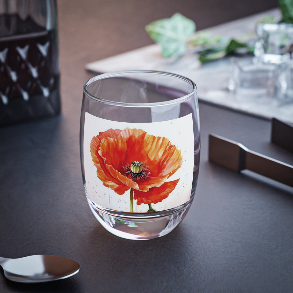 Watercolor Poppy Garden Whiskey Glass: Unleash the Beauty of Nature