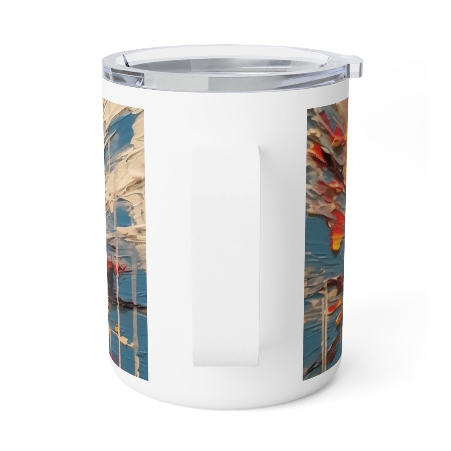Poppy Symphony: Insulated Coffee Mug with Abstract Floral Artwork