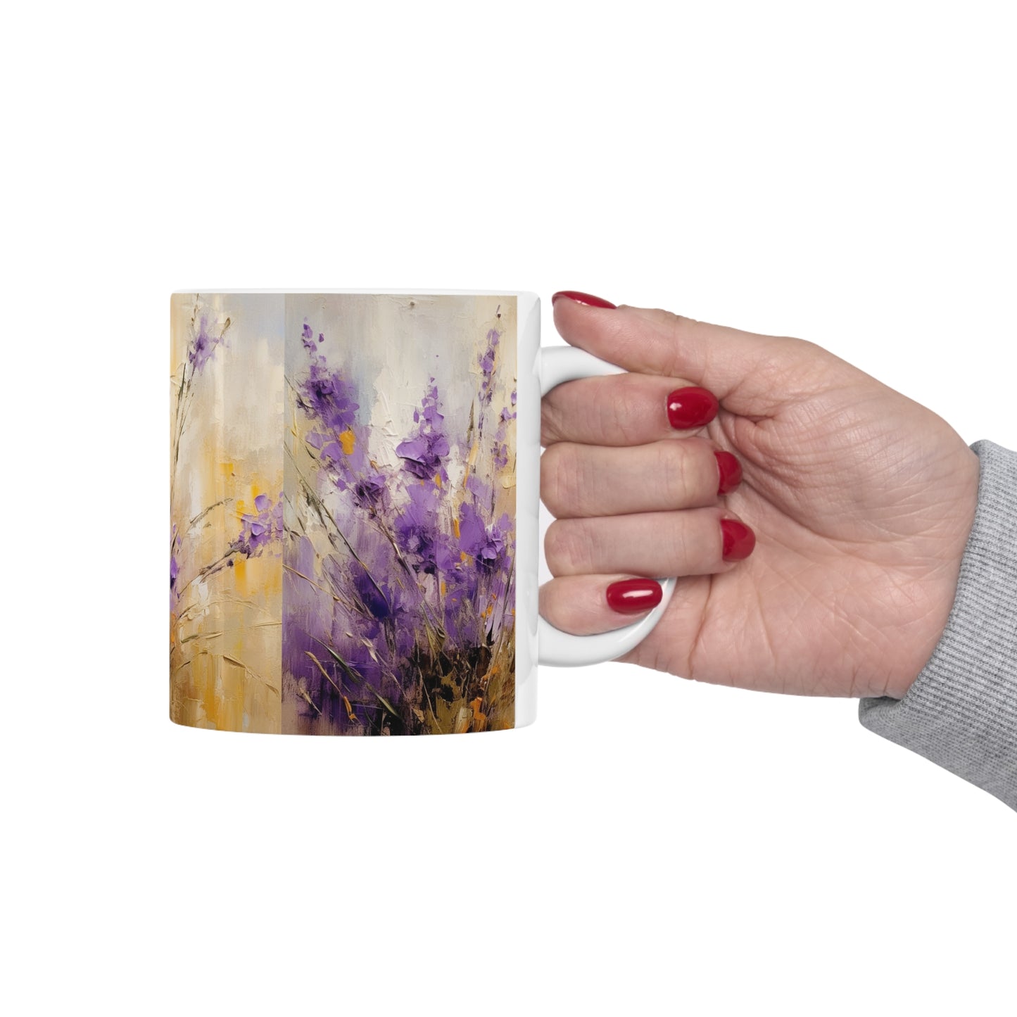 Expressive Lavender Drawing on Ceramic Mug: A Symphony of Colors and Petals