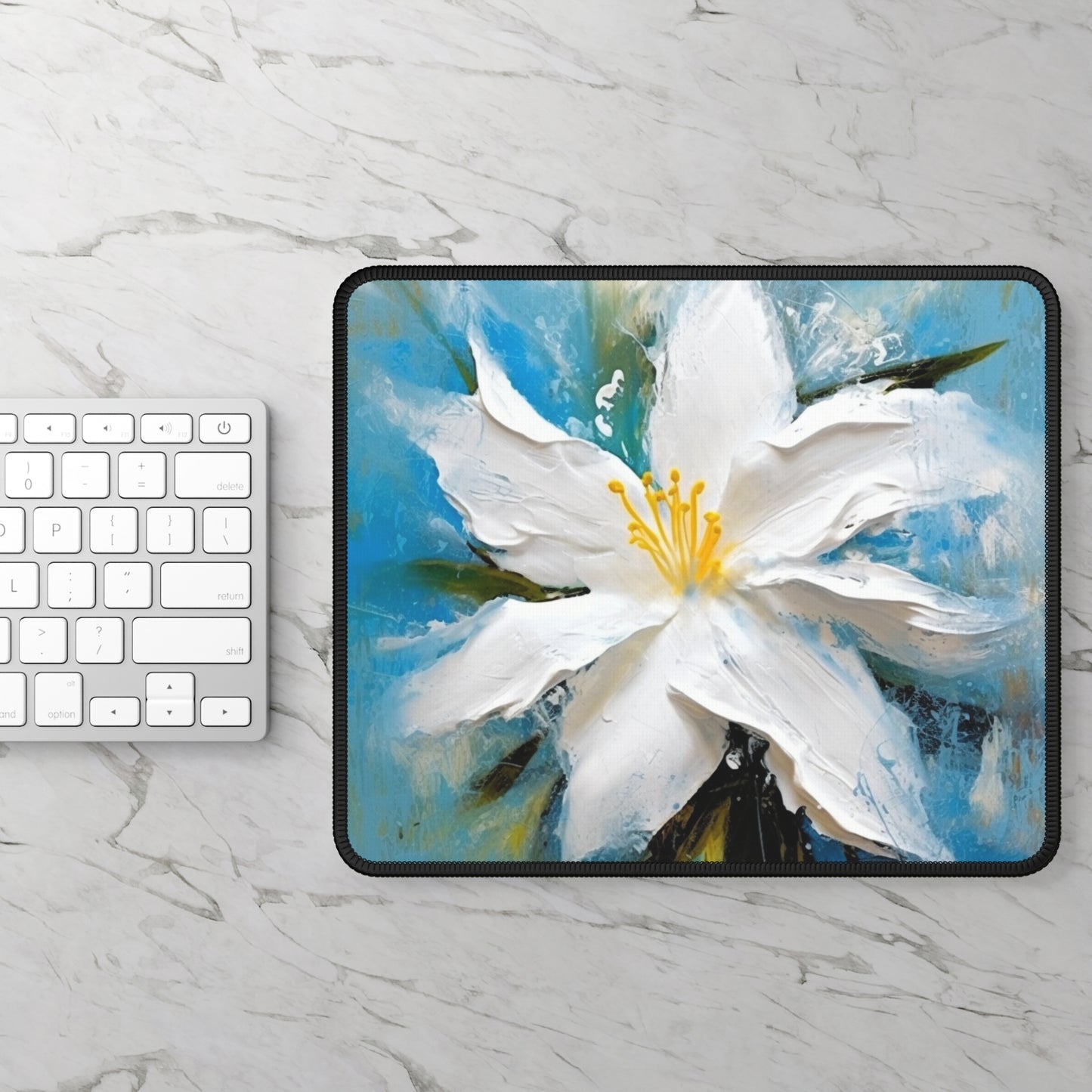 Ethereal Elegance: Gaming Mouse Pad featuring an Abstract Oil Painting of Jasmine