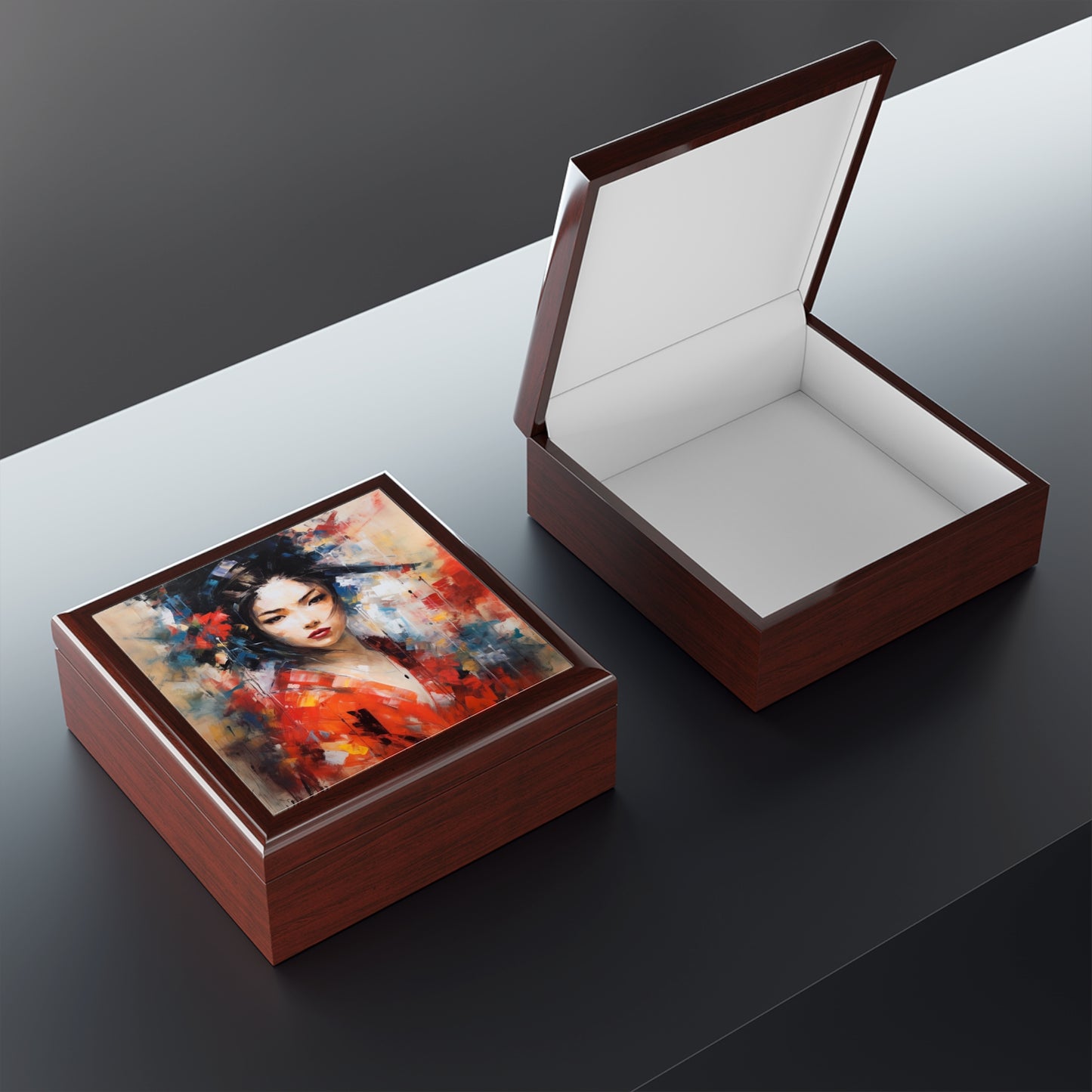 Abstract Geisha Art Jewelry Box: Captivating Brushstrokes in a Japanese Aesthetic