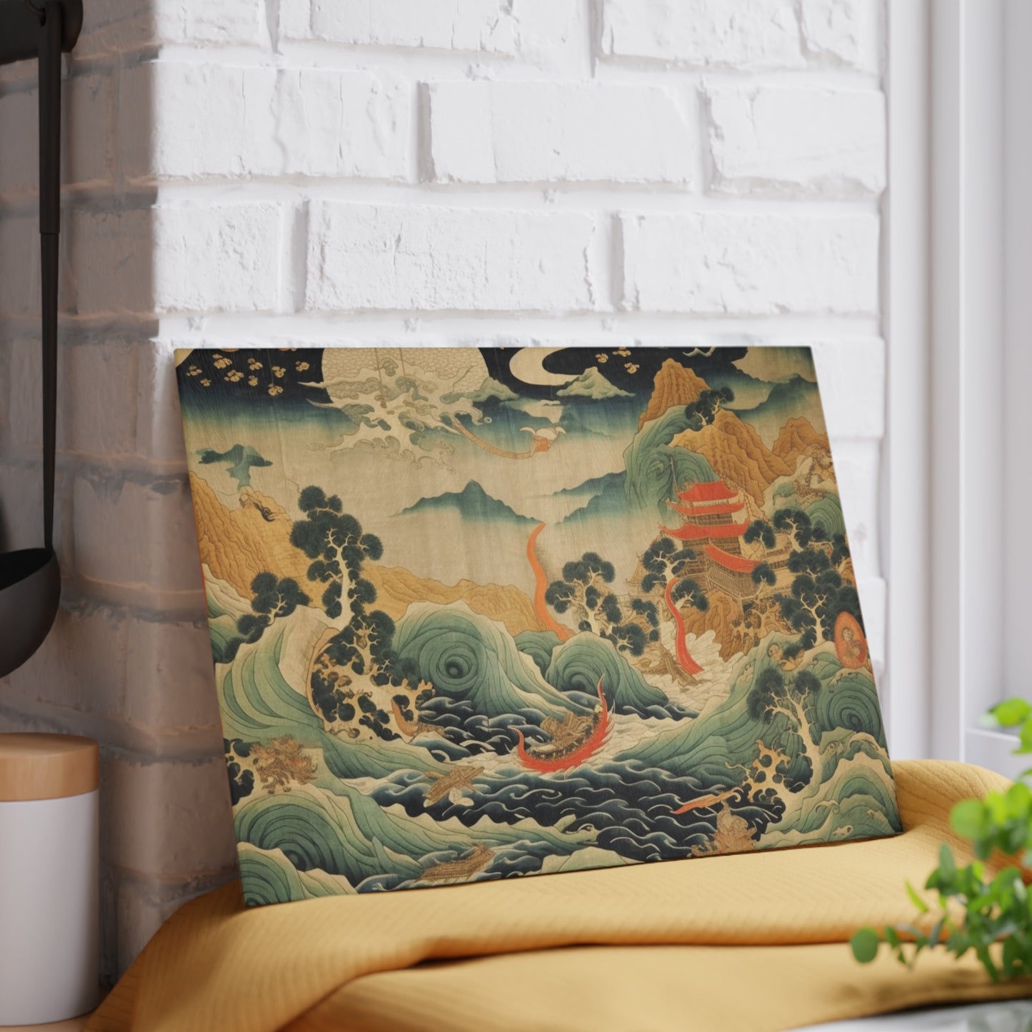 Harmony of the Elements: Japanese Tapestry-Inspired Glass Cutting Board
