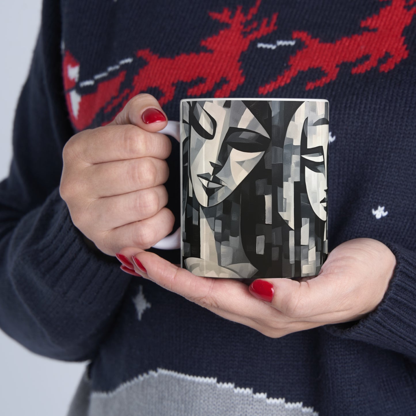 Abstract Oil Paint Ceramic Mug: Cubist Artistry in a Portable Masterpiece