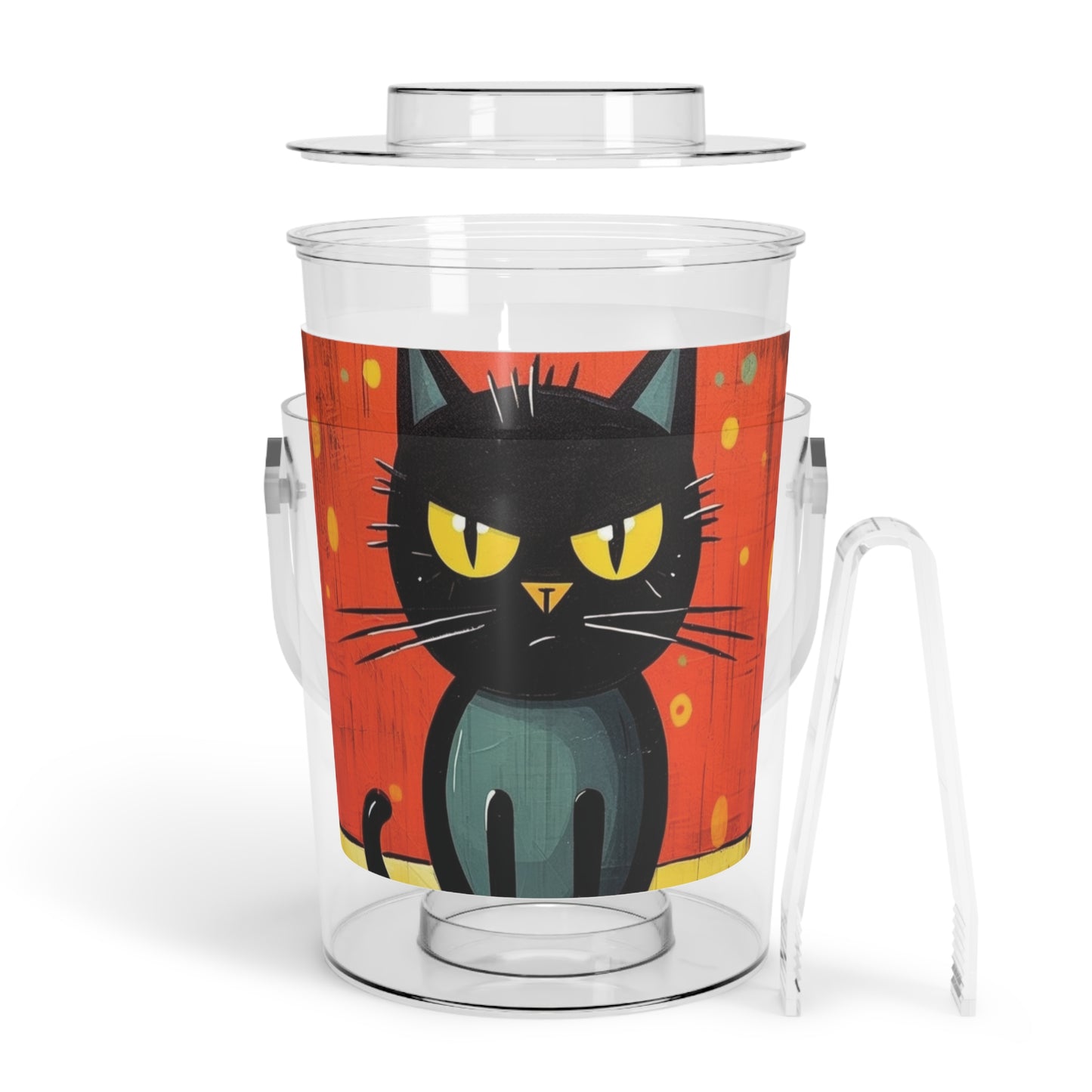 Fashionably Retro Feline: Midcentury Modern Ice Bucket with Tongs with a Vintage Cat-Inspired Flair