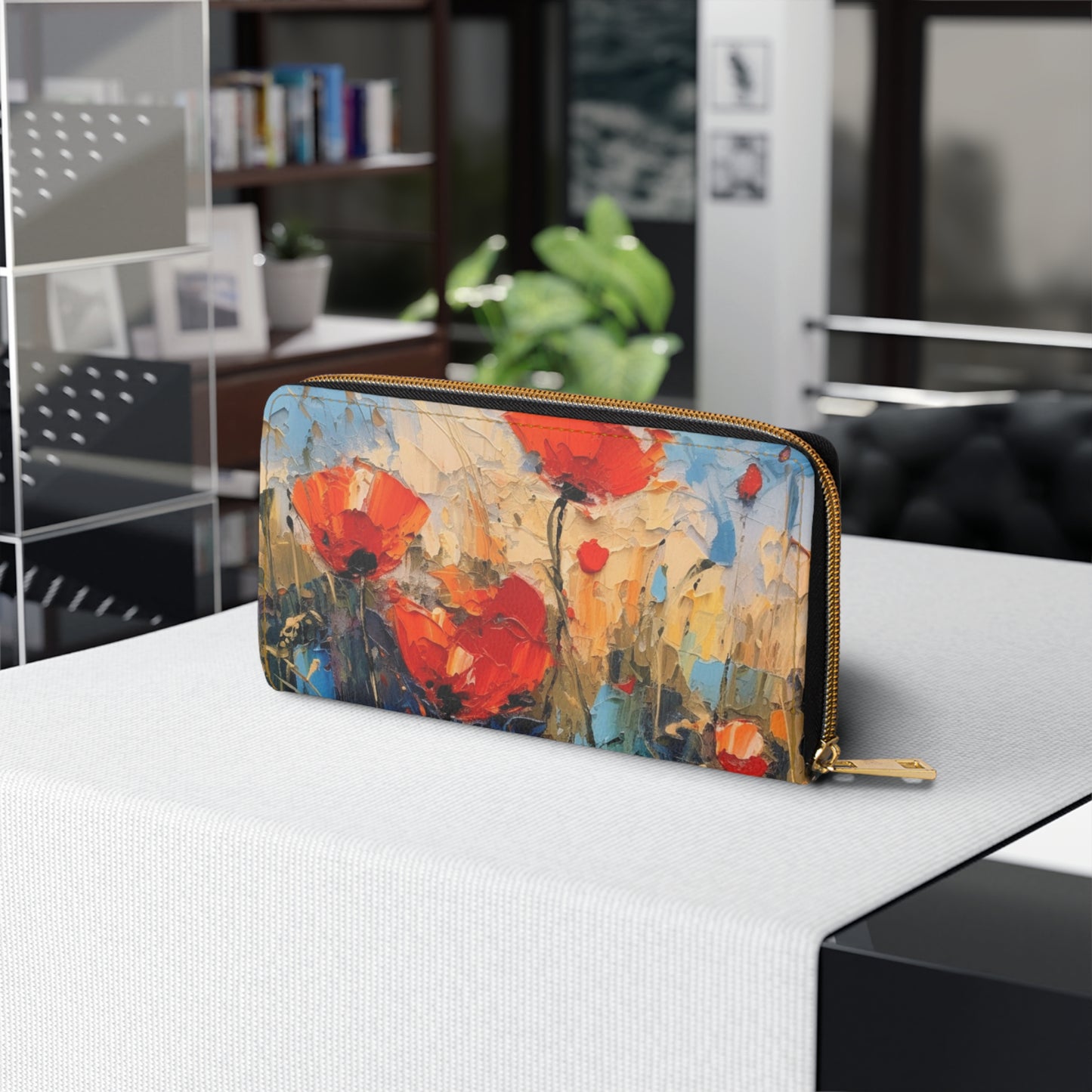 Zipper Wallet Paradise: Abstract Poppy Artwork and Flower Drawings