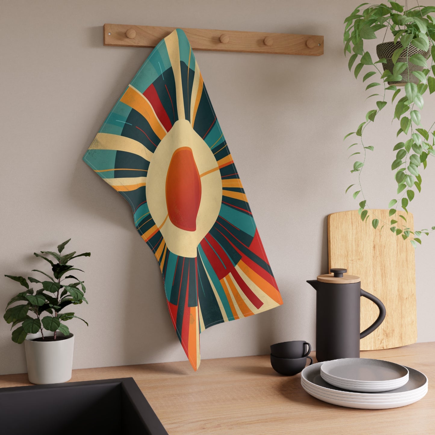 Minimalist Sunshine: Midcentury Modern Sun Kitchen Towel