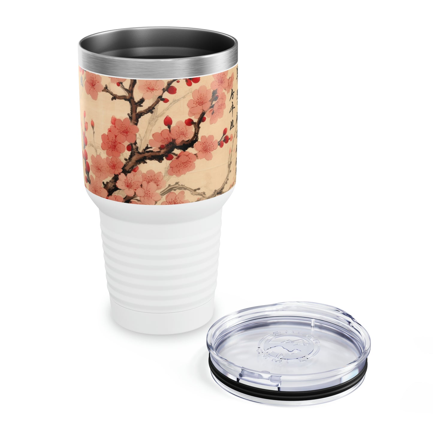 Floral Fusion Delight: Ringneck Tumbler Merging the Beauty of Cherry Blossoms and Artistic Flower Drawings