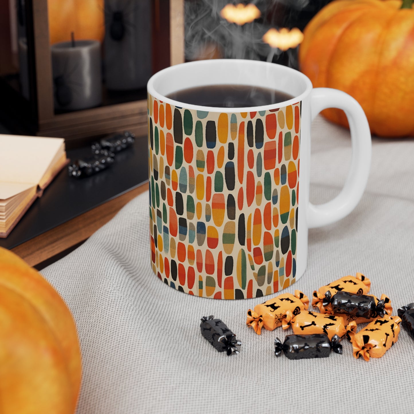 Primary Abstraction Ceramic Mug: A Fusion of Shapes and Colors Across Generations