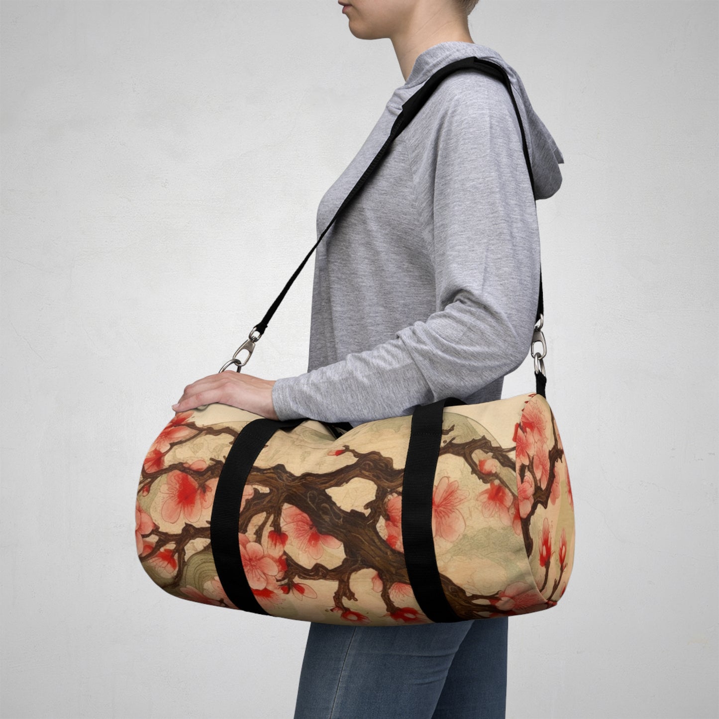 Whimsical Blossom Dreams: Duffel Bag with Delightful Flower Drawings and Cherry Blossoms
