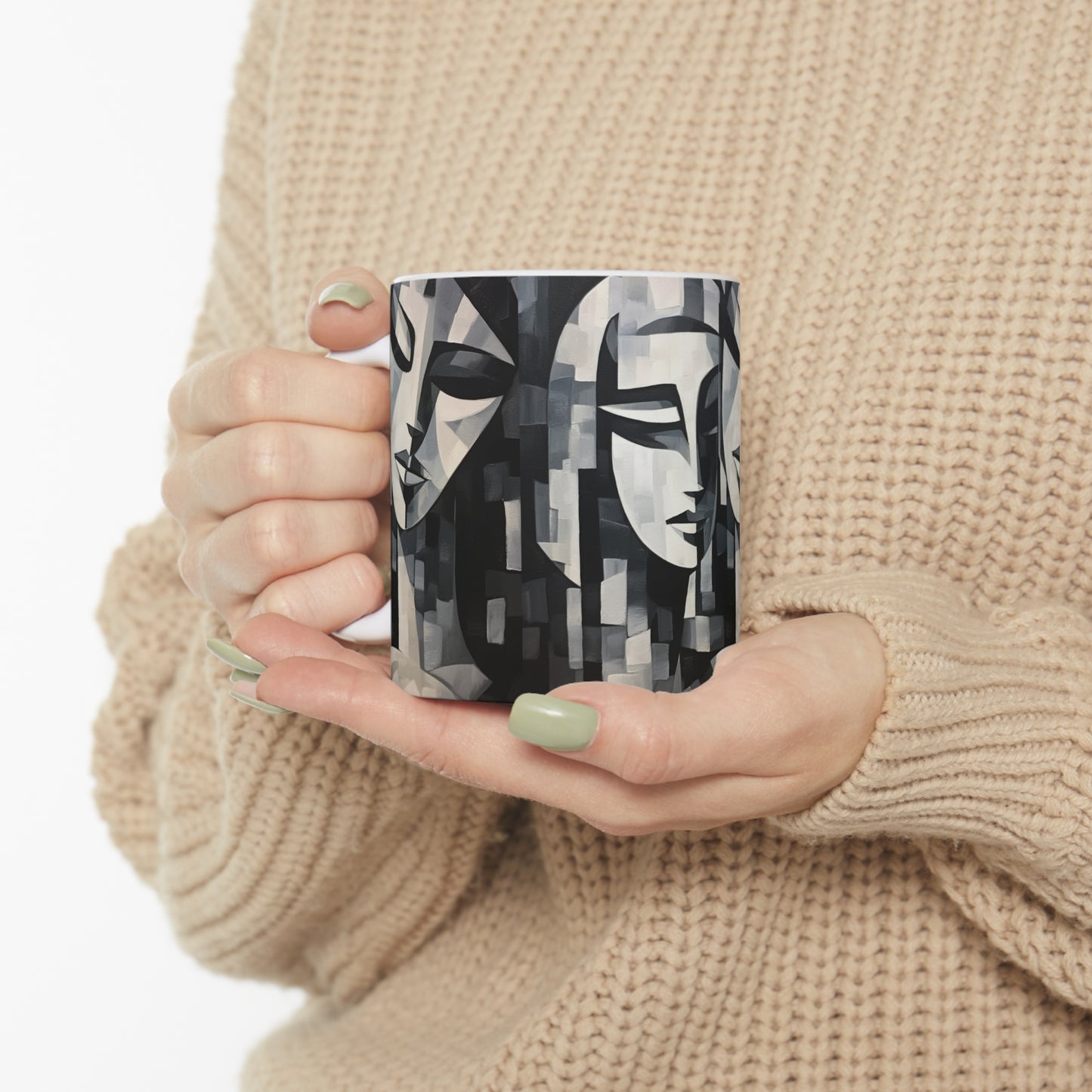 Abstract Oil Paint Ceramic Mug: Cubist Artistry in a Portable Masterpiece