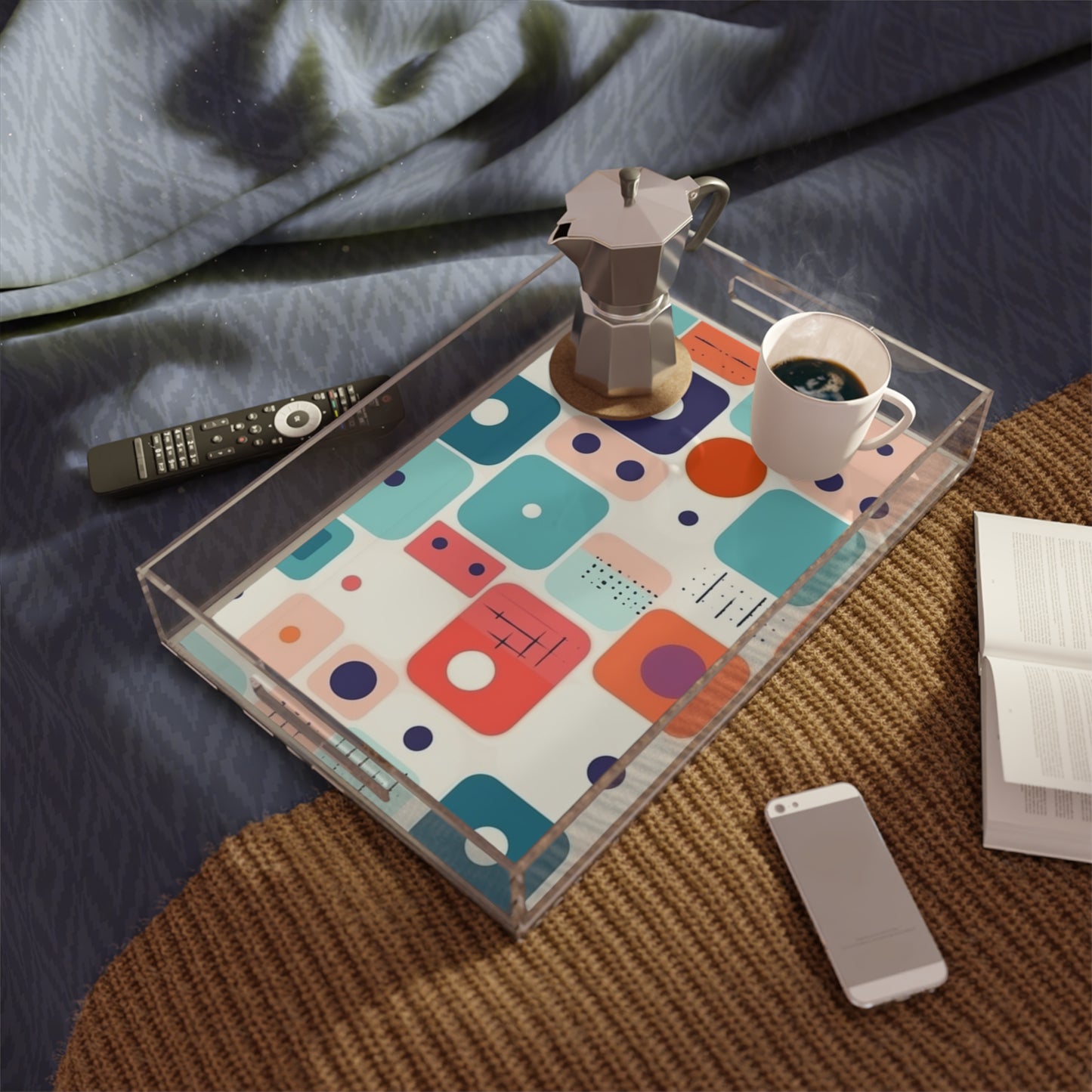 Retro Chic: Atomic Age-Inspired Acrylic Serving Tray with Midcentury Modern Design and 1960s Fashion