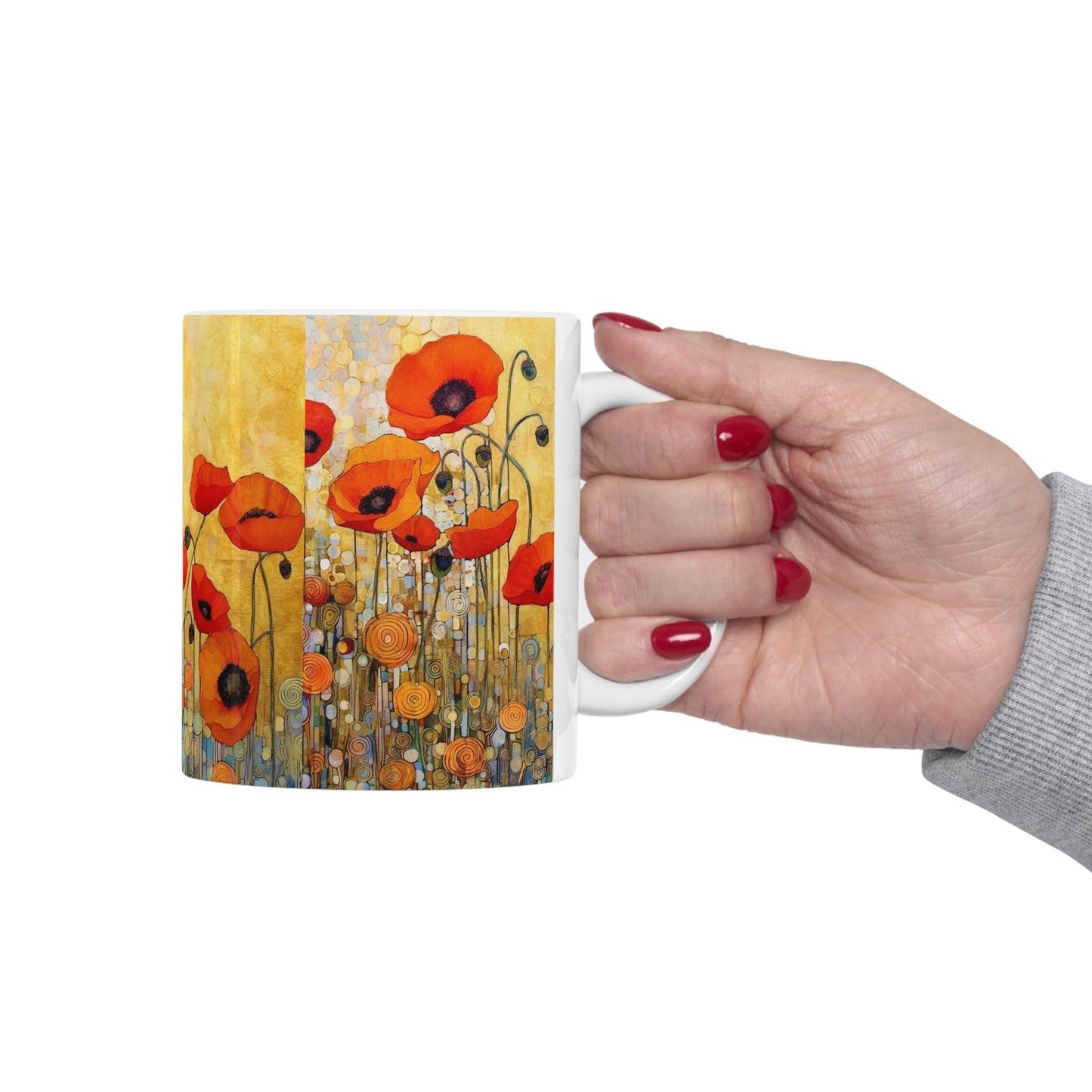 Ceramic Mug Adorned with Gustav Klimt's Poppies