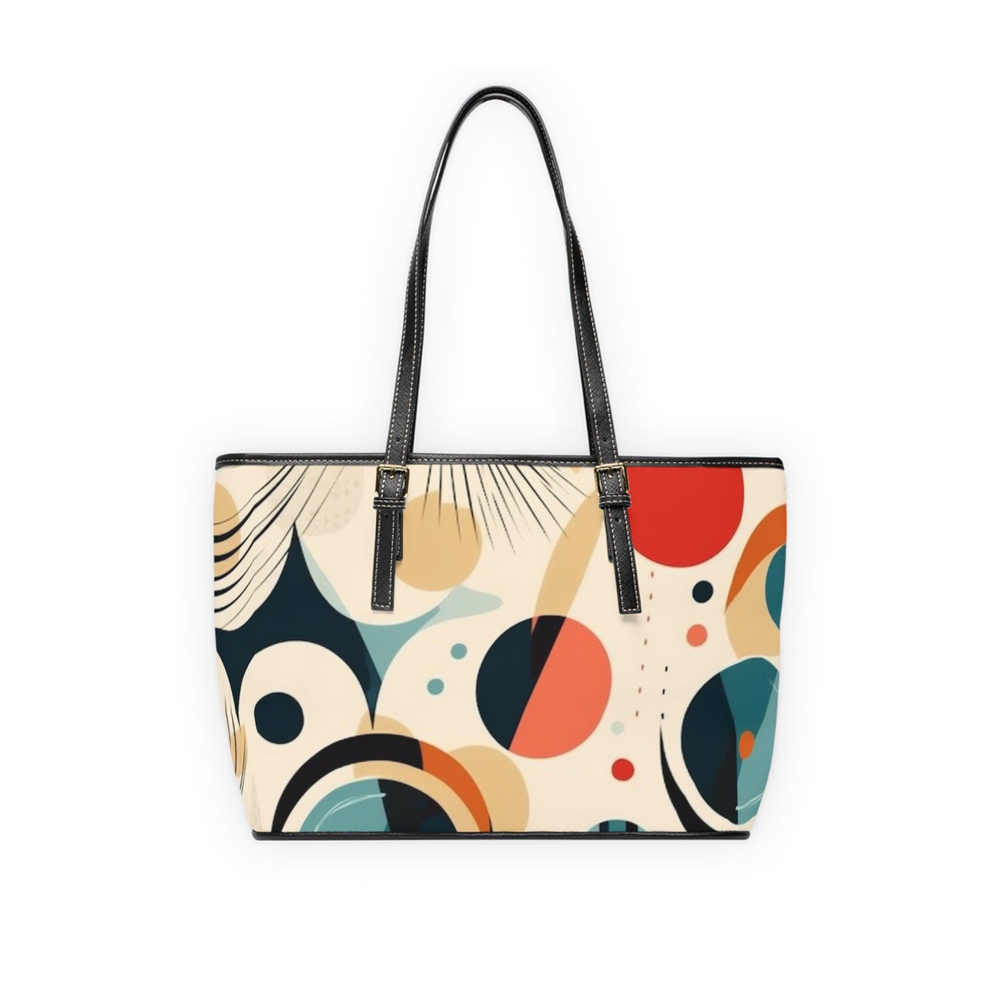 Abstract Elegance: Midcentury Modern PU Leather Shoulder Bag with Modern Abstract Art and Vintage Fashion