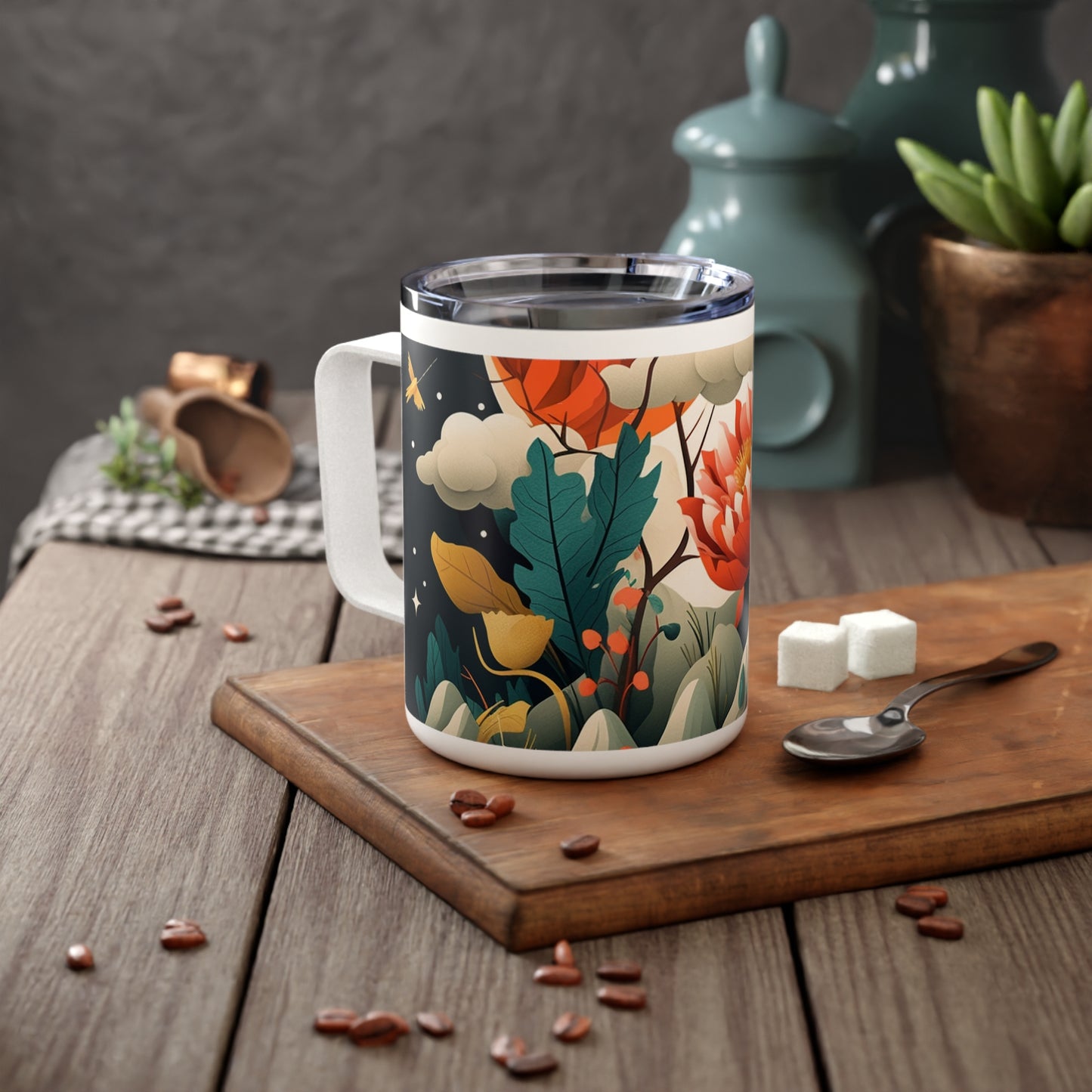 Abstract Art Insulated Coffee Mug: 1960s Fashion and Design