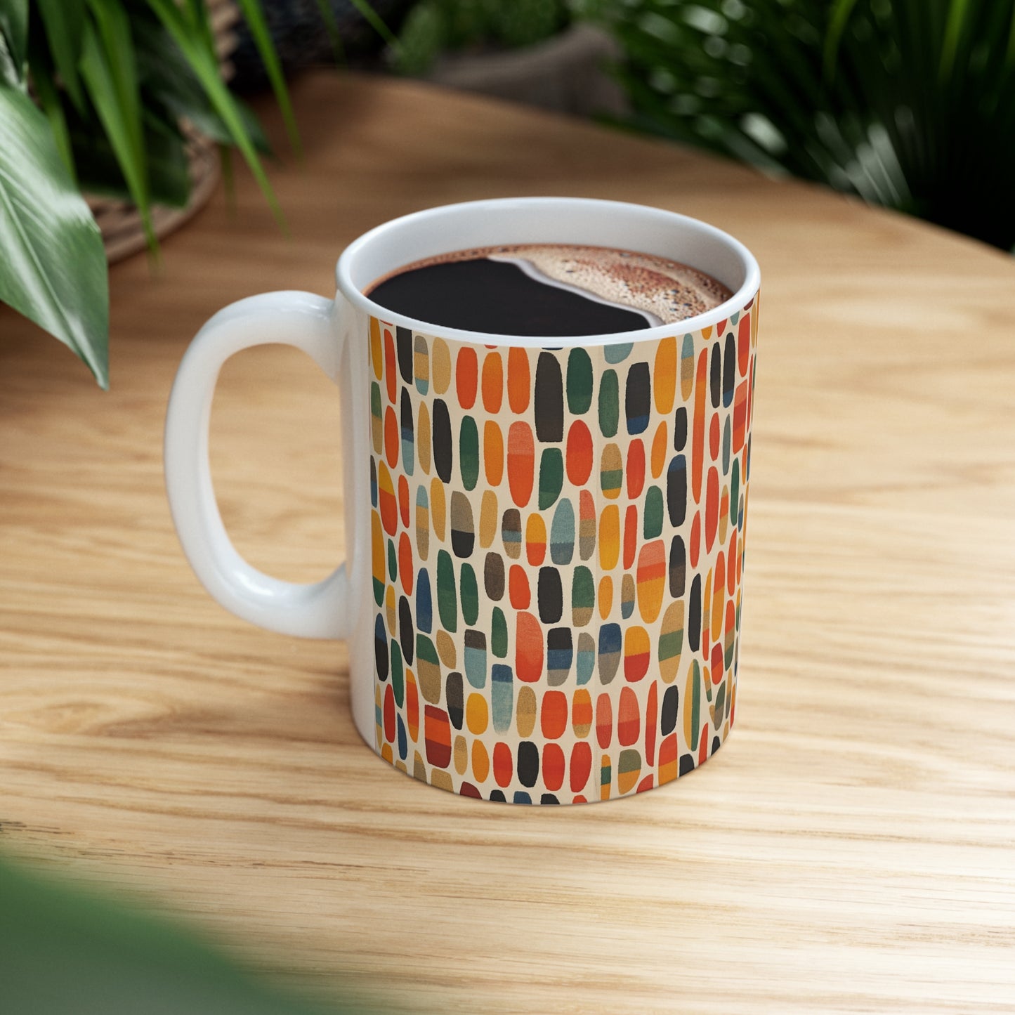 Primary Abstraction Ceramic Mug: A Fusion of Shapes and Colors Across Generations