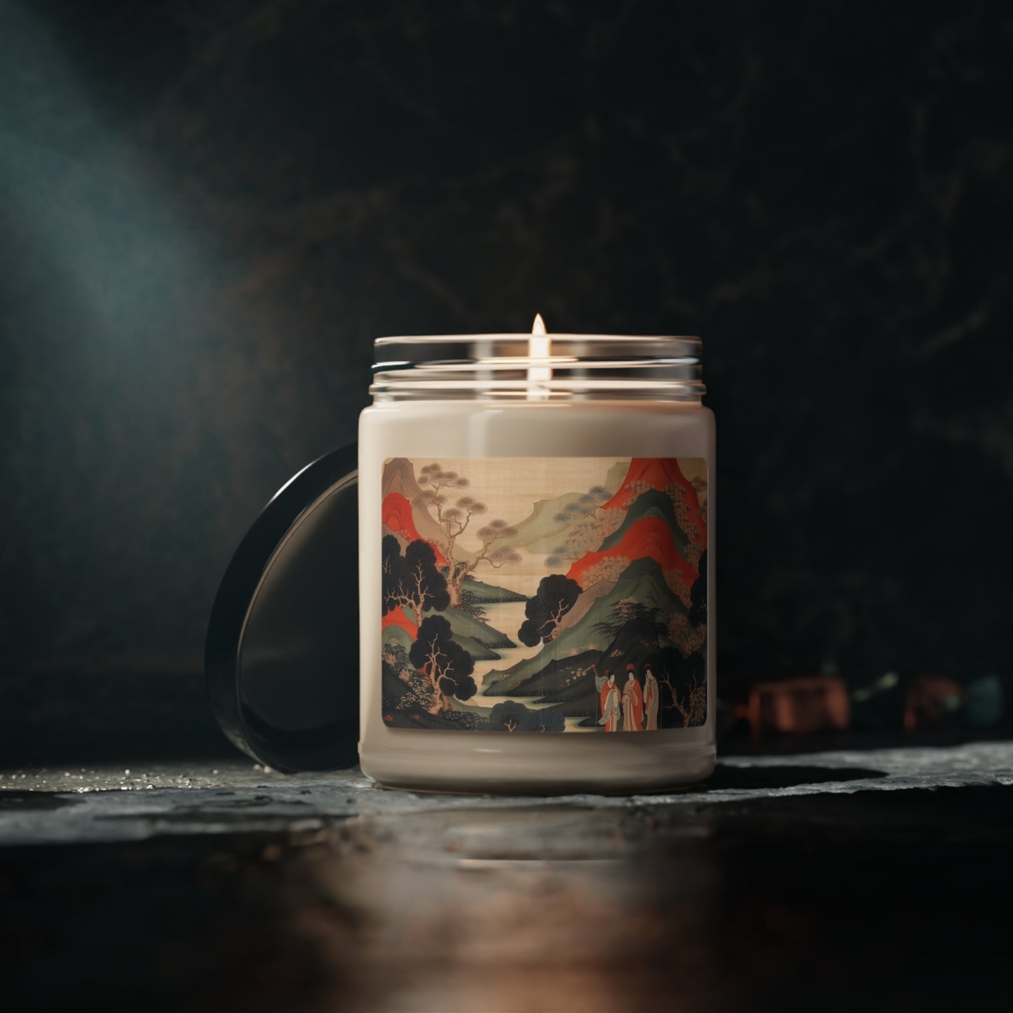 Custom Japanese Tapestry on a Scented Soy Candle- Unique Artistic Expression