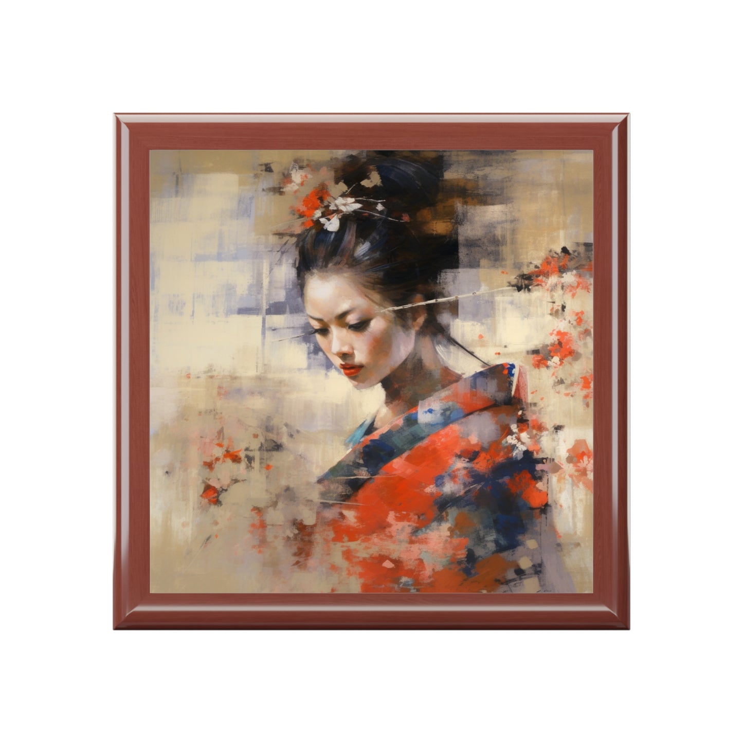 Japanese-Inspired Abstract Oil Painting Jewelry Box: Celebrating Geisha Beauty