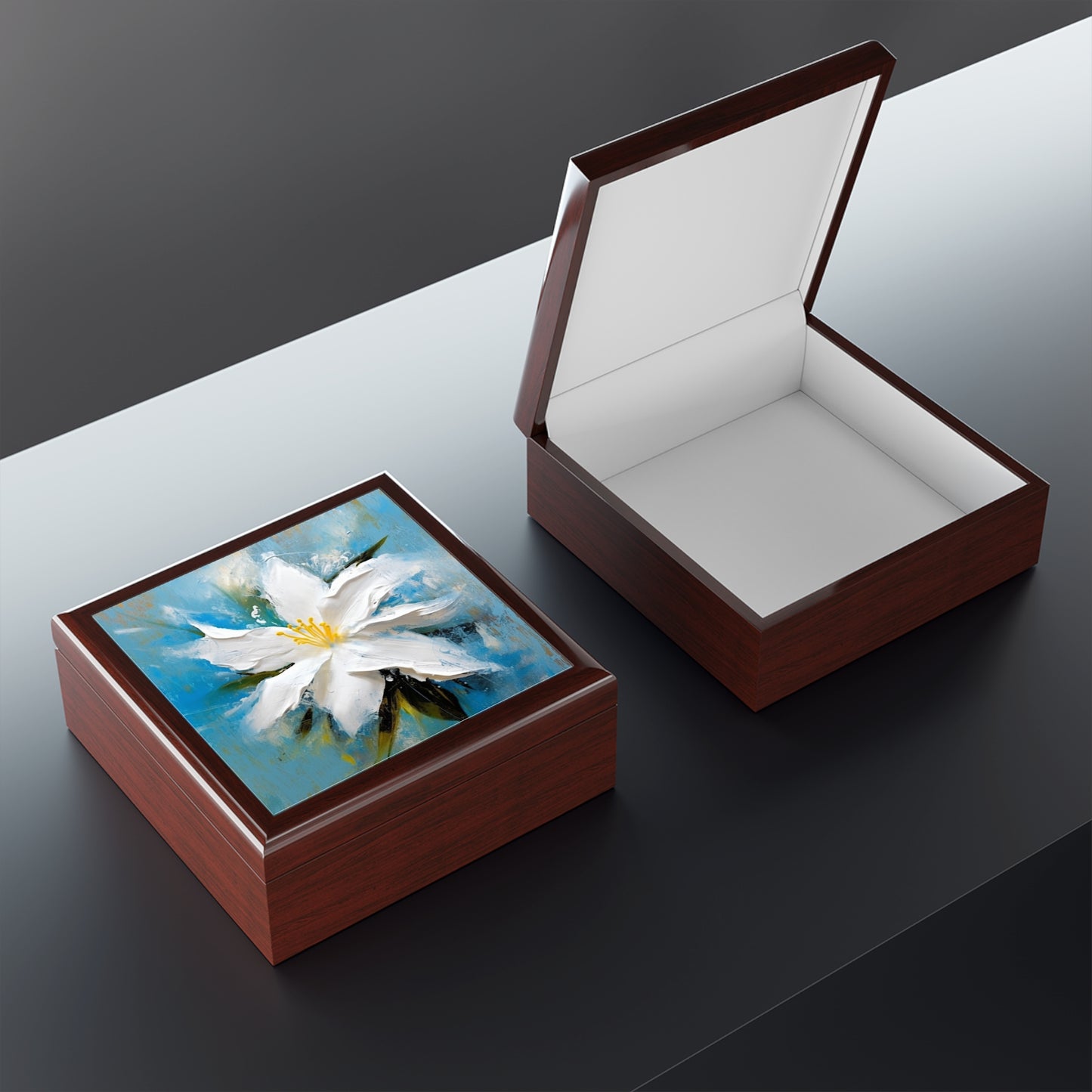 Ethereal Elegance: Jewelry Box featuring an Abstract Oil Painting of Jasmine