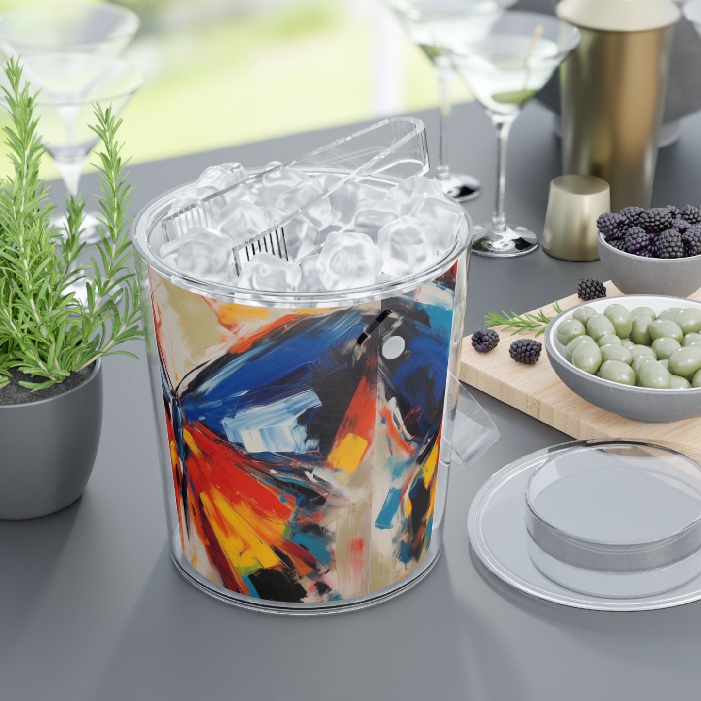 Brush Strokes of Butterfly Splendor: Ice Bucket with Tongs for Artistic Inspiration