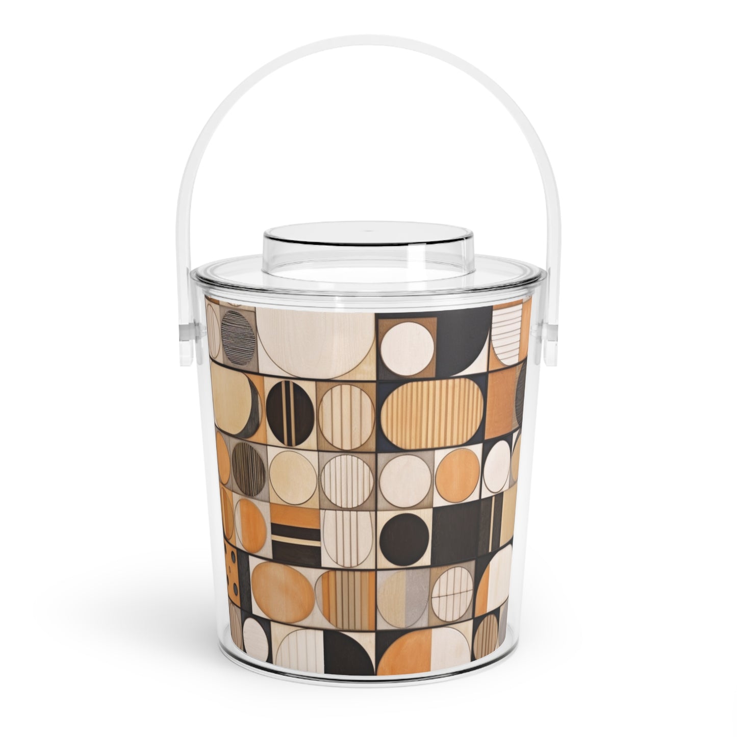 Earthy Elegance: Geometric Ice Bucket with Tongs