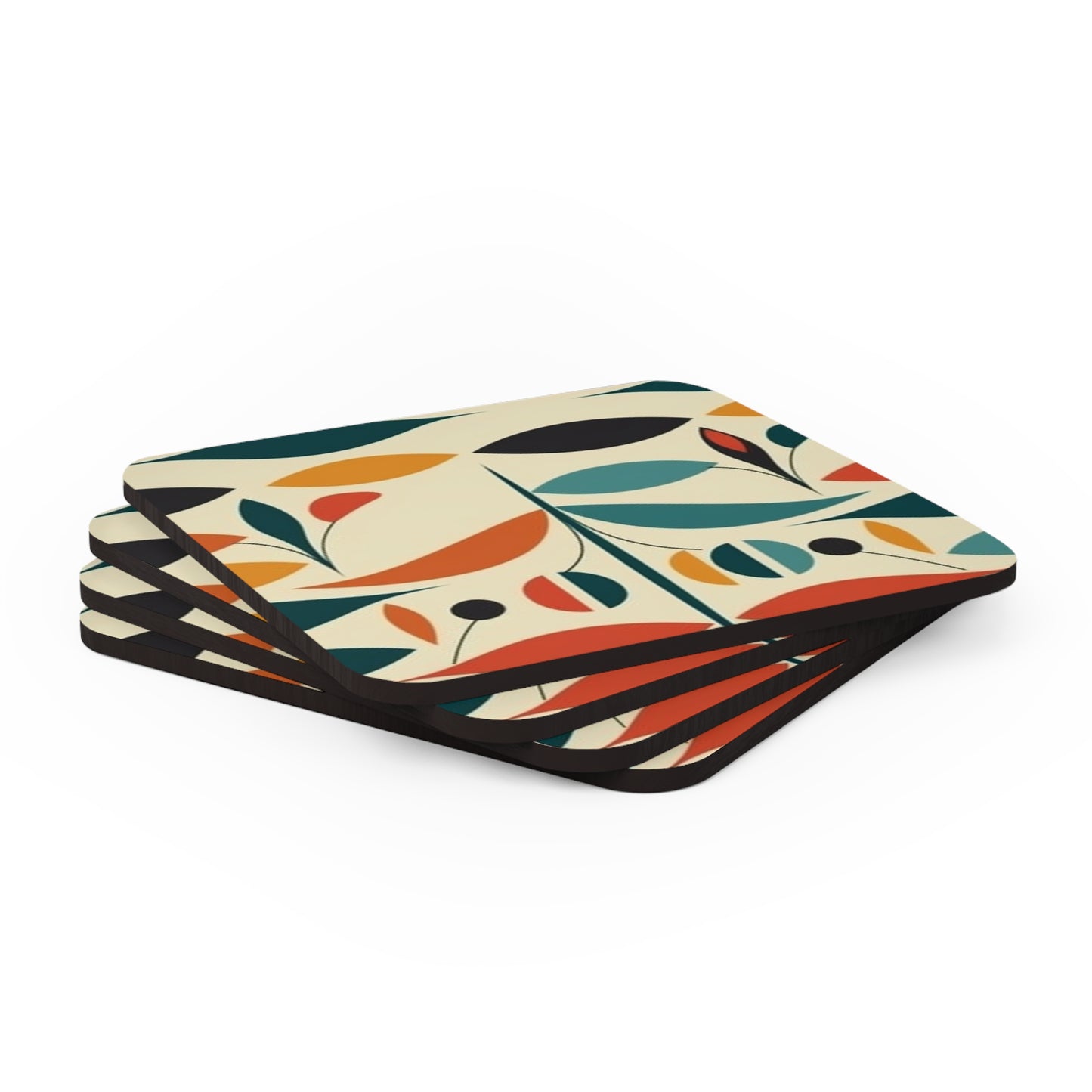 Midcentury Modern Marvel: Abstract Art-Inspired Corkwood Coaster Set
