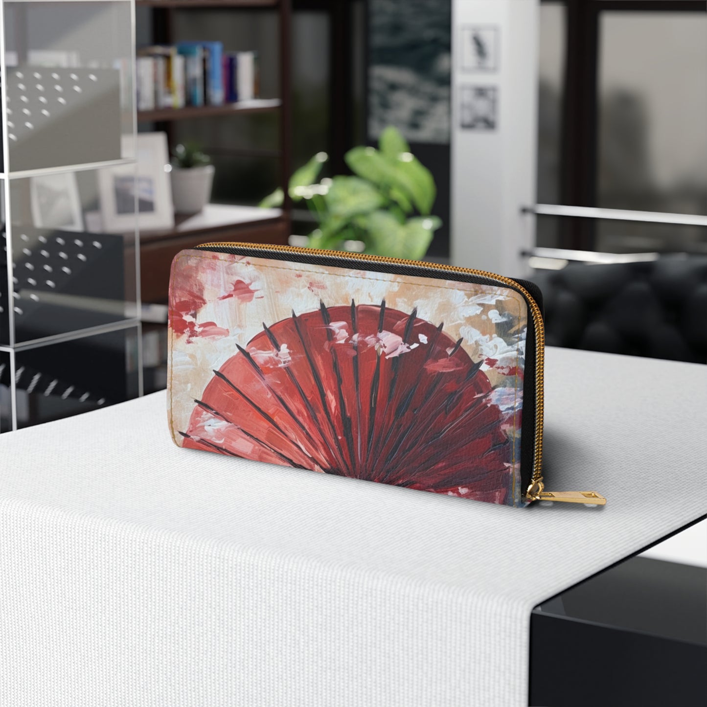 Abstract Japanese Umbrella Painting Zipper Wallet