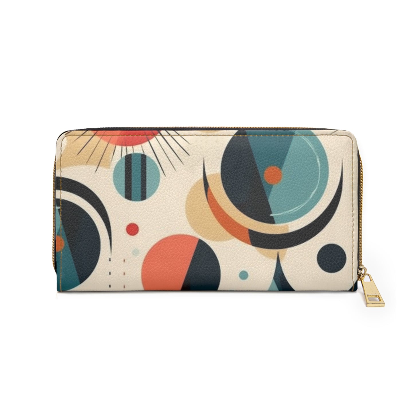 Abstract Elegance: Midcentury Modern Zipper Wallet with Modern Abstract Art and Vintage Fashion