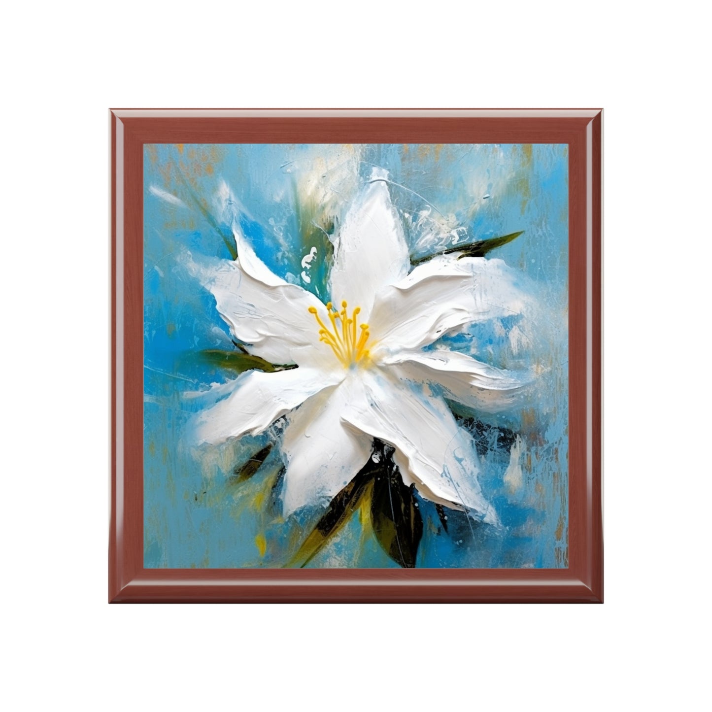 Ethereal Elegance: Jewelry Box featuring an Abstract Oil Painting of Jasmine